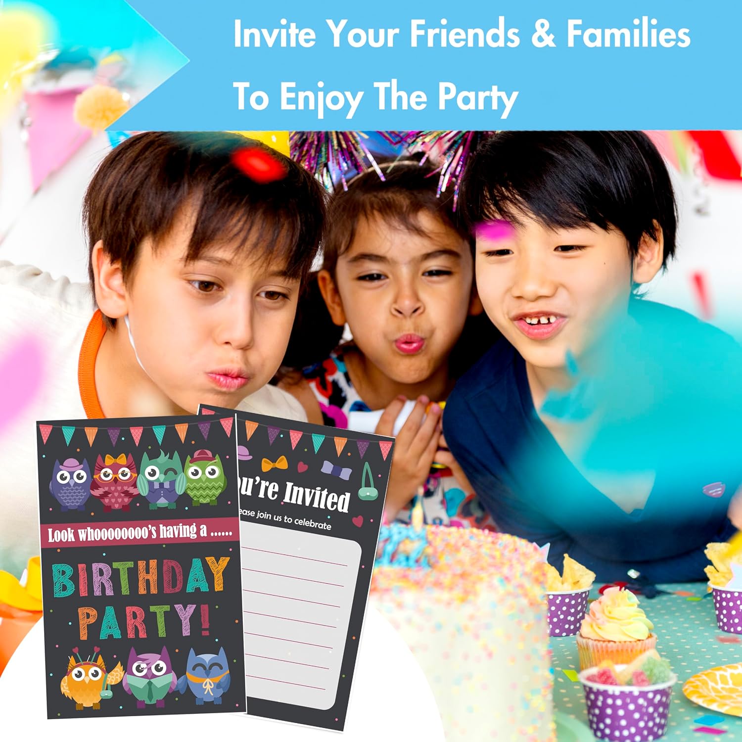 Owl Themed Birthday Invitations with Envelopes 30Pack