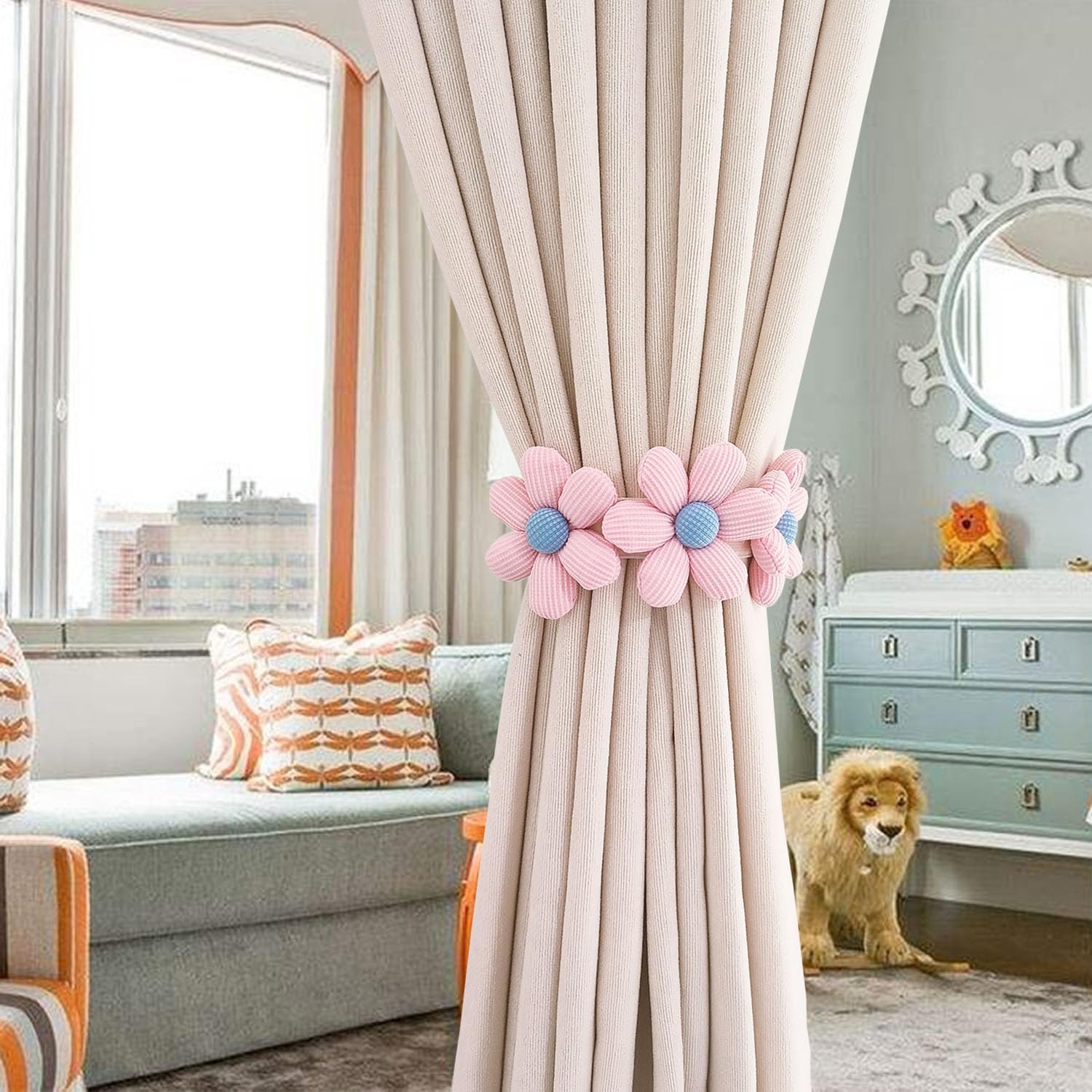 2pcs Flower Curtain Buckles Pink Cute Decorative Tie