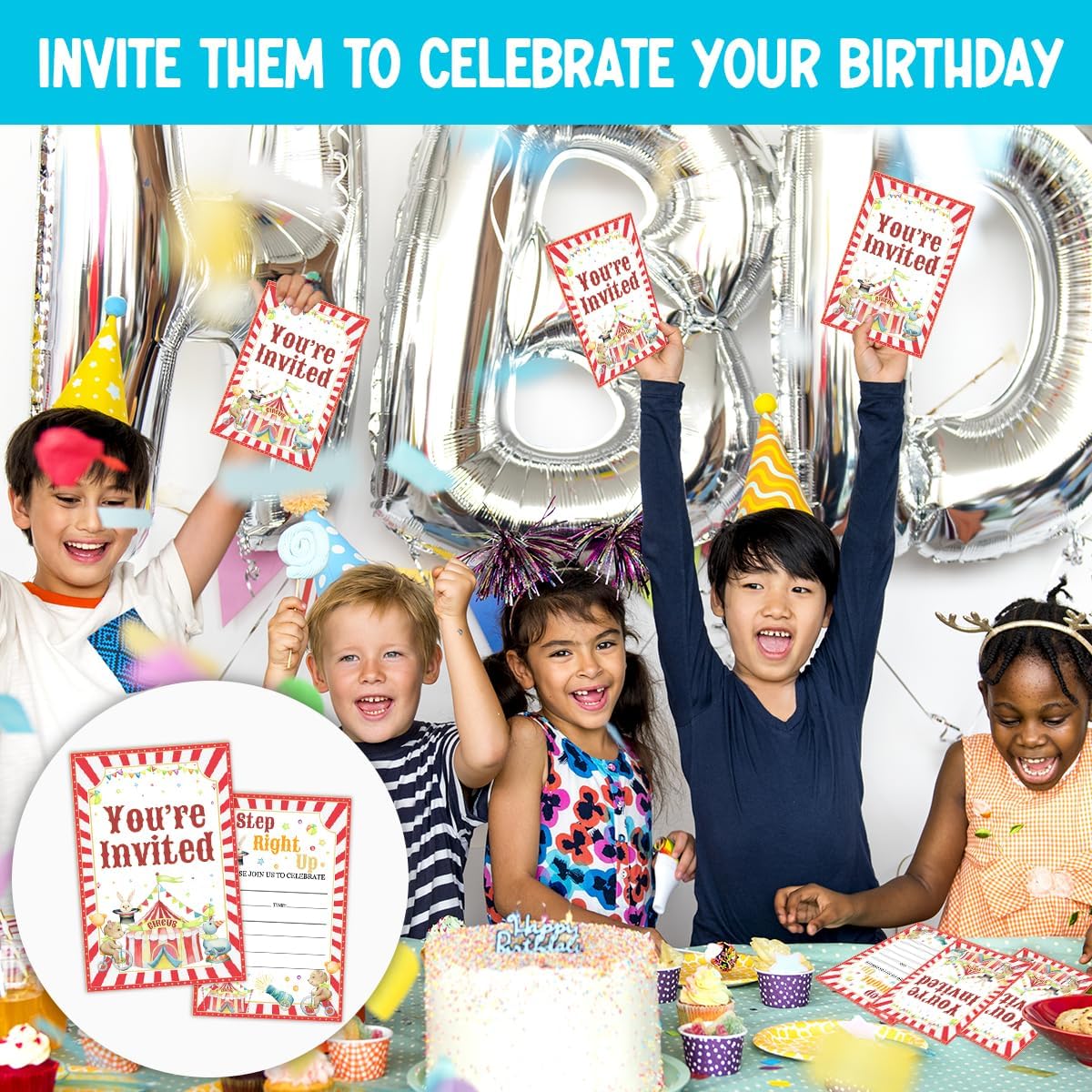 Carnival Birthday Party Invitations with Envelopes