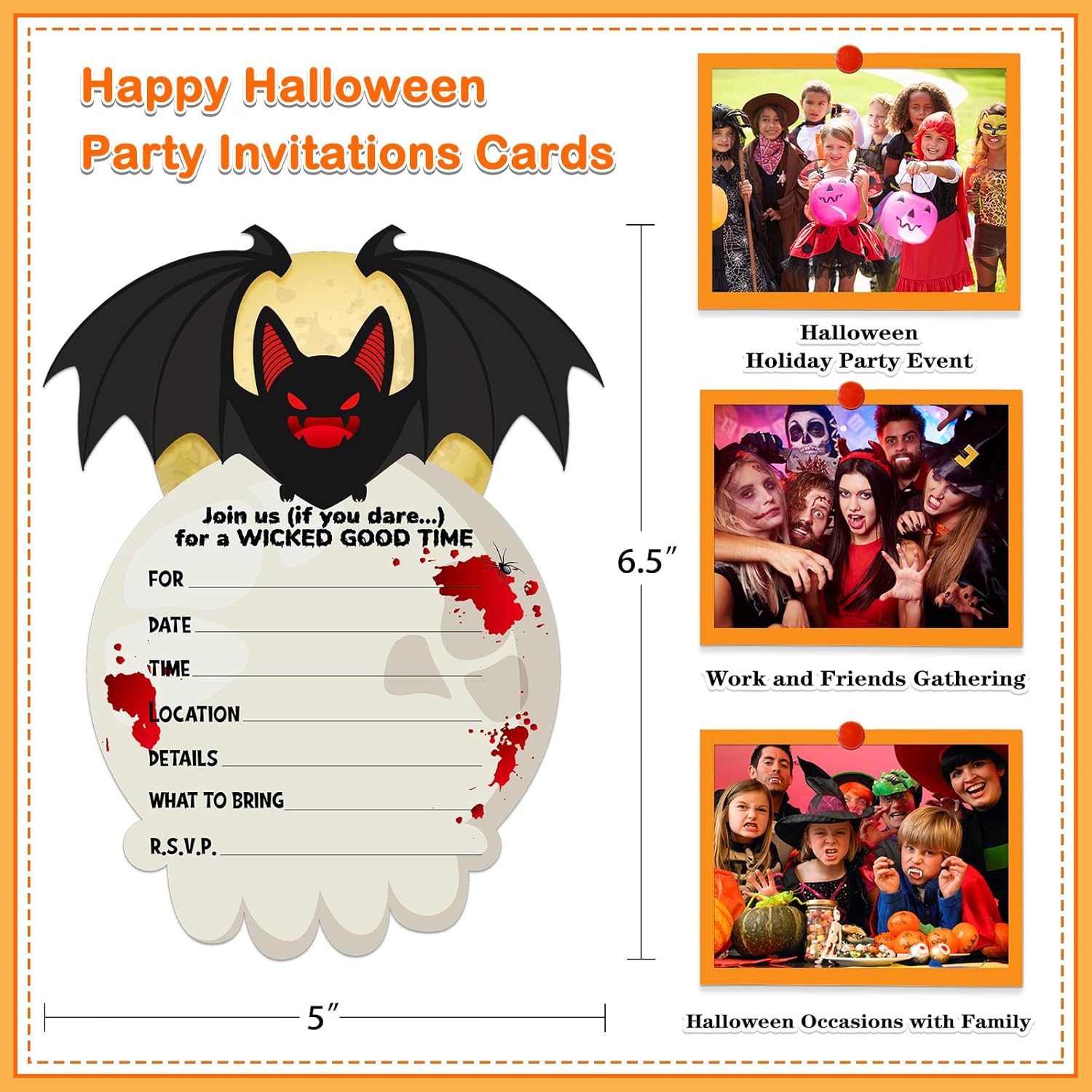 WhatSign Halloween Party Invitations Cards 12PCS Scary Bat with Envelopes