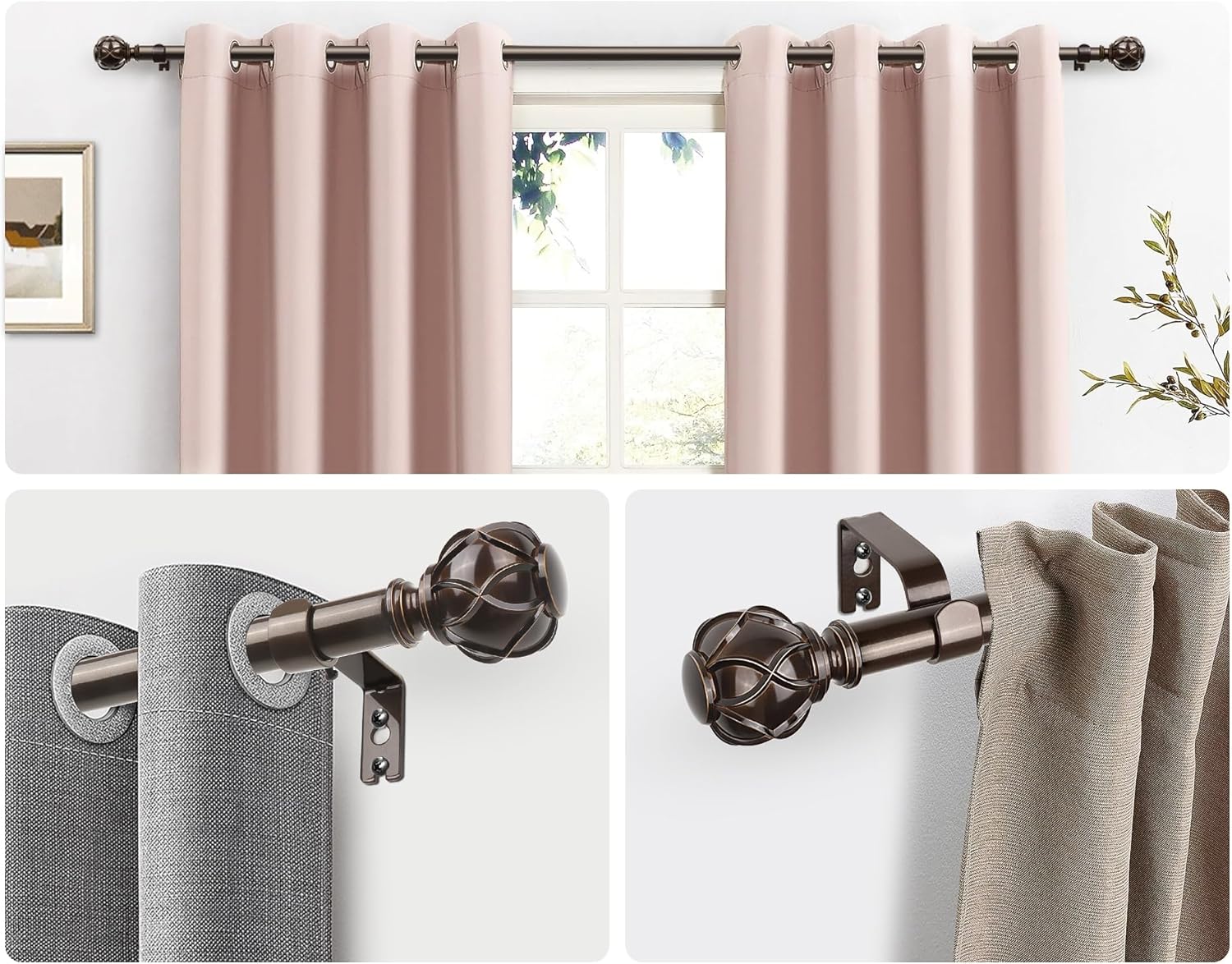 HOTOZON Bronze Curtain Rods 2 Pack Adjustable Splicing