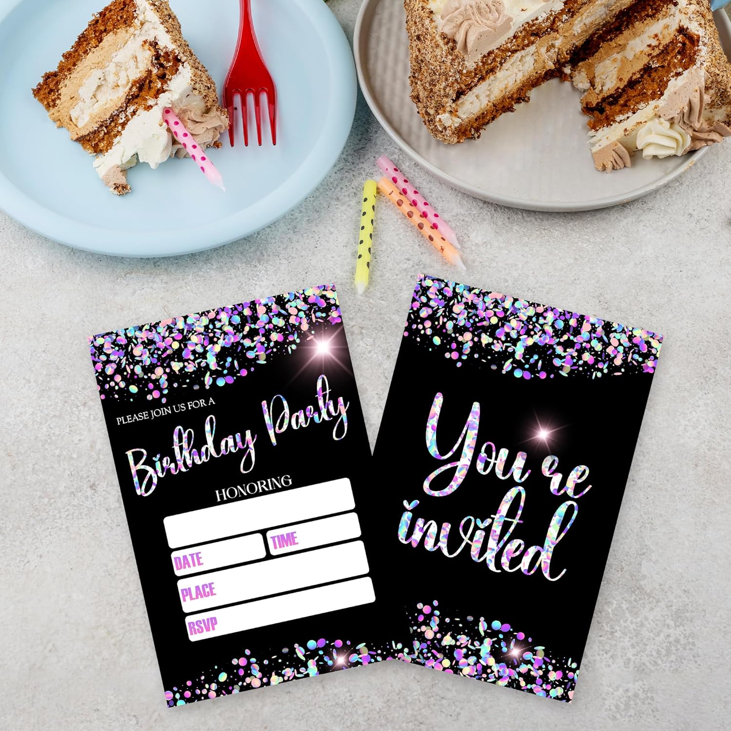 Birthday Invitations Girl 20 Double Sided Glitter Sequins Theme Invites With Envelopes