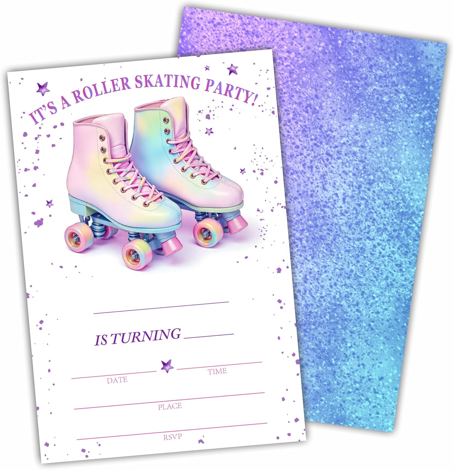 Roller Skating Birthday Invites With Envelopes - Pink Roller Skates 20 Pcs