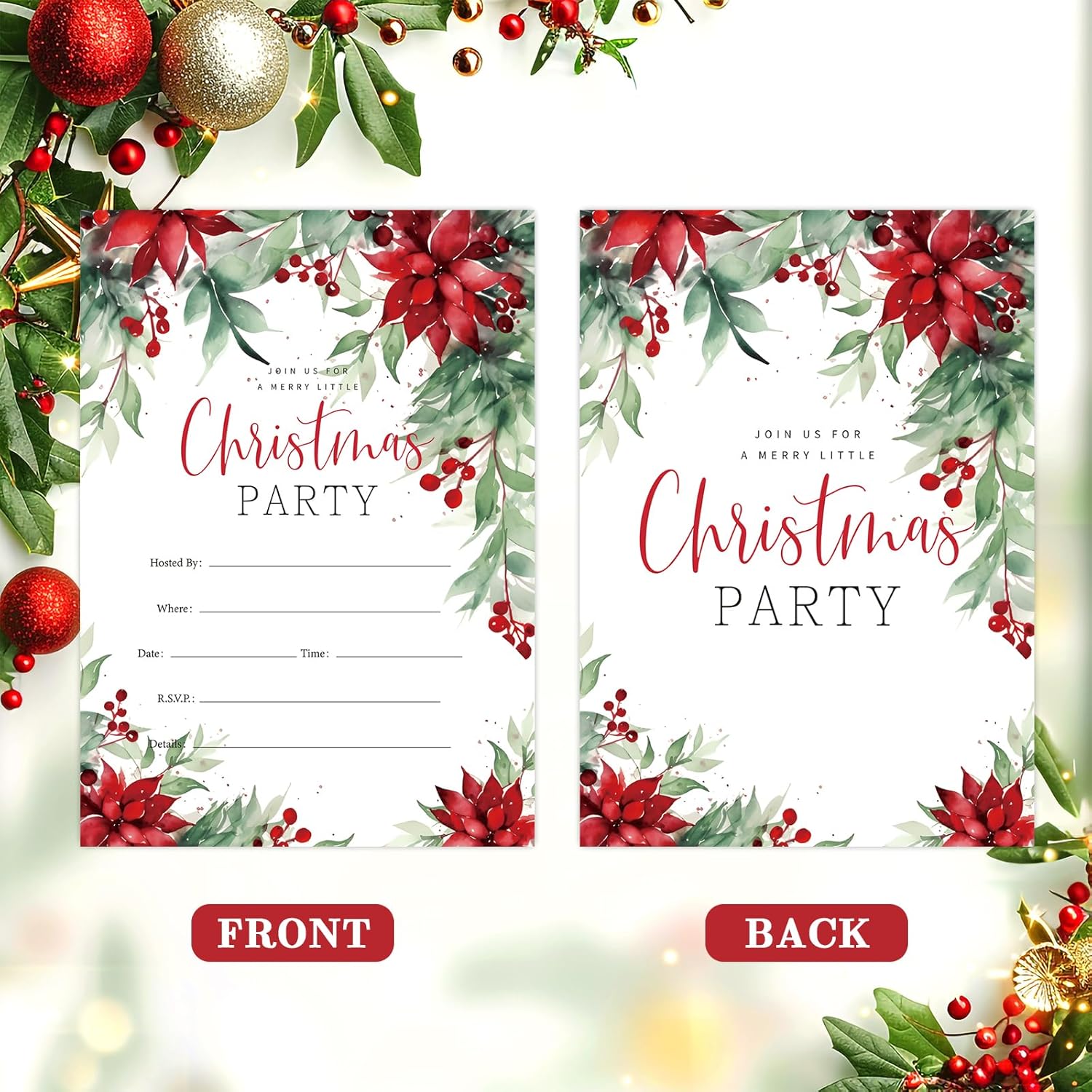 25 Pack Christmas Party Invitations with Envelopes and Stickers