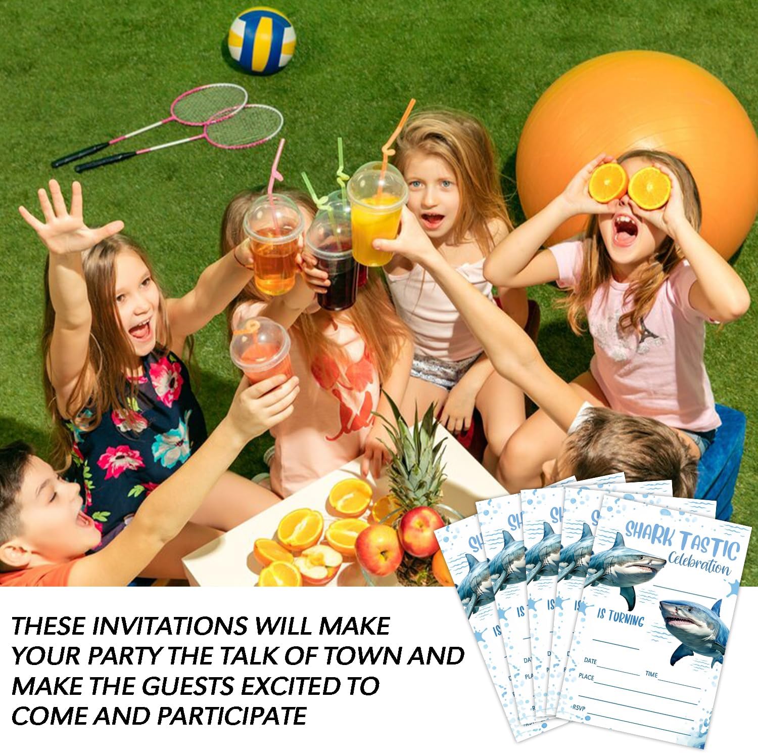 20 Shark Birthday Invitations with Envelopes