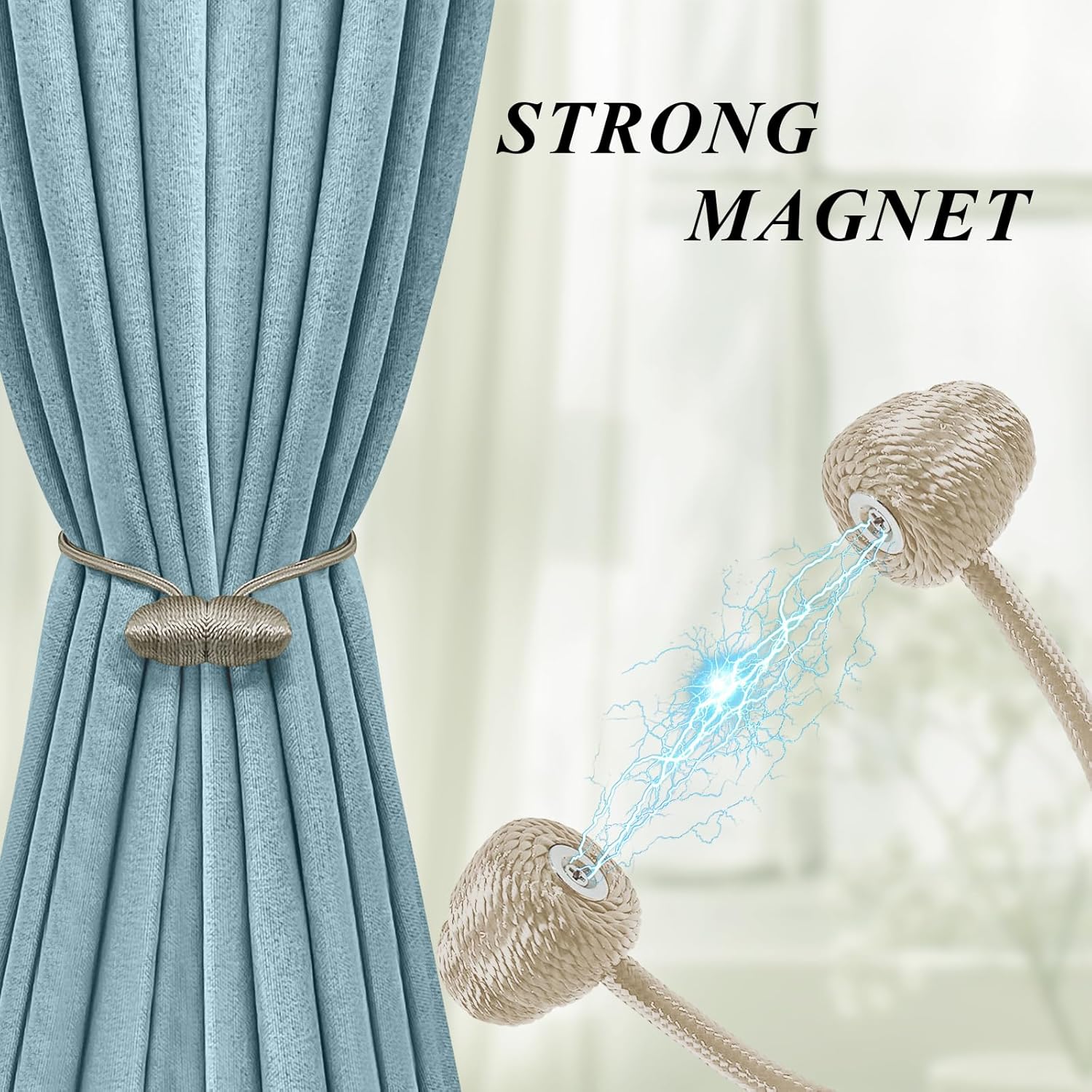 Tifanso Beige Magnetic Curtain Holdbacks - 4pcs Set