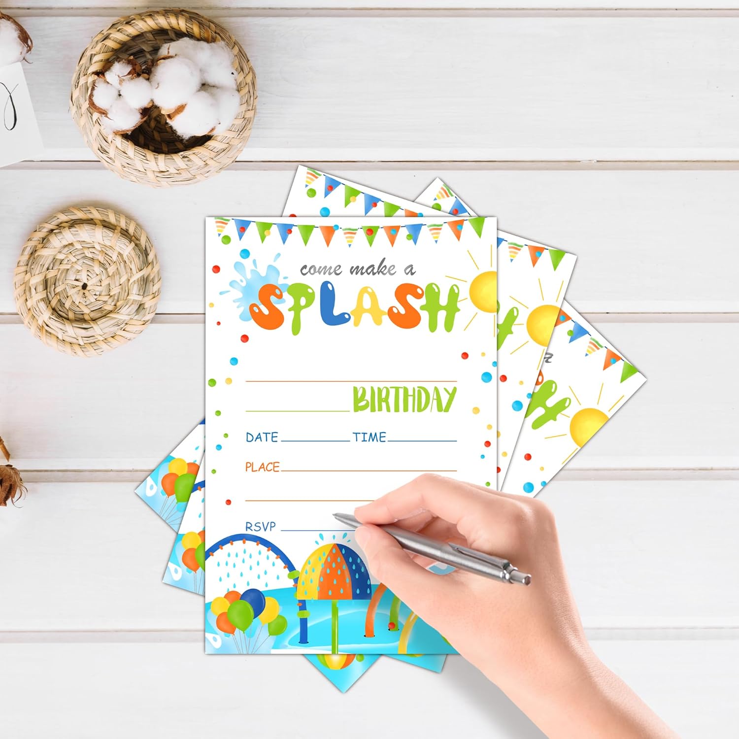Splash Pad Birthday Invitation 20 Set with Envelopes
