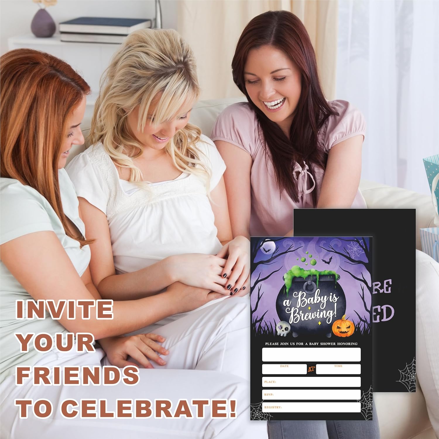 A Baby Is Brewing Halloween Baby Shower Invites with Envelopes C06