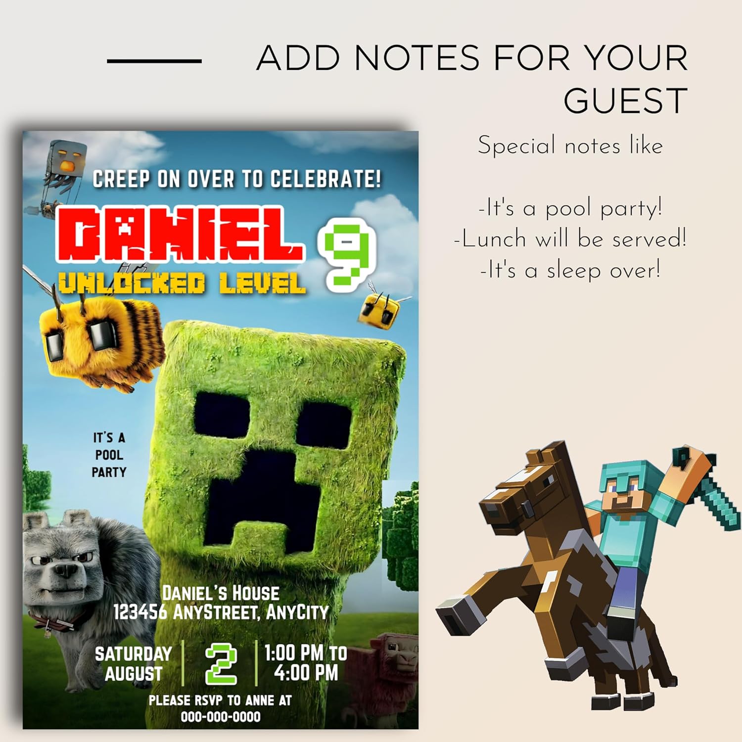 Personalized 12 Party Invites With 12 Envelopes Gaming Theme Birthday Invitations