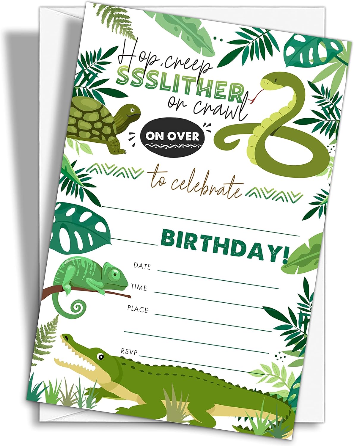20 Count Snake Lizard Birthday Invites with Envelopes