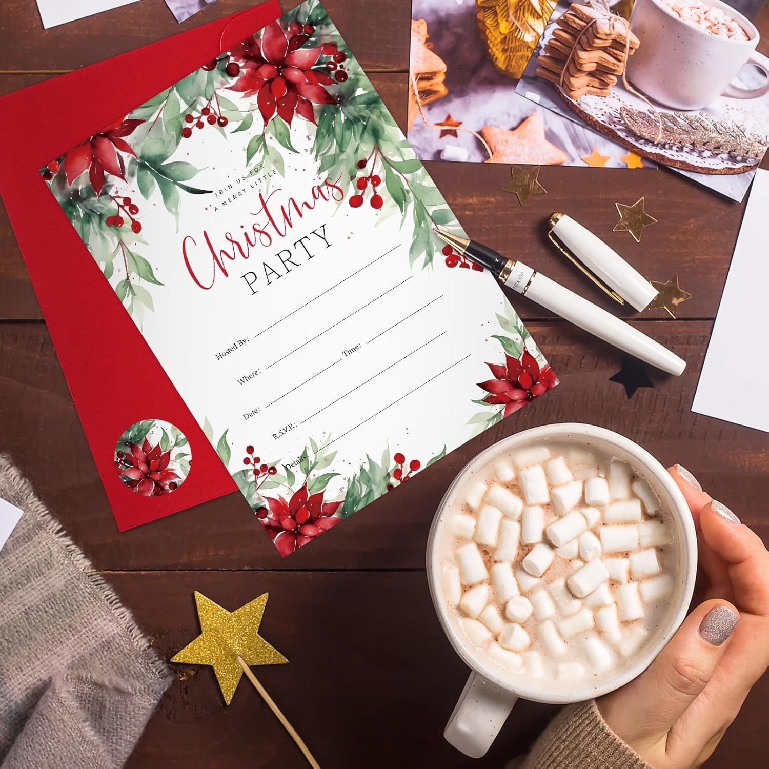 25 Pack Christmas Party Invitations with Envelopes and Stickers