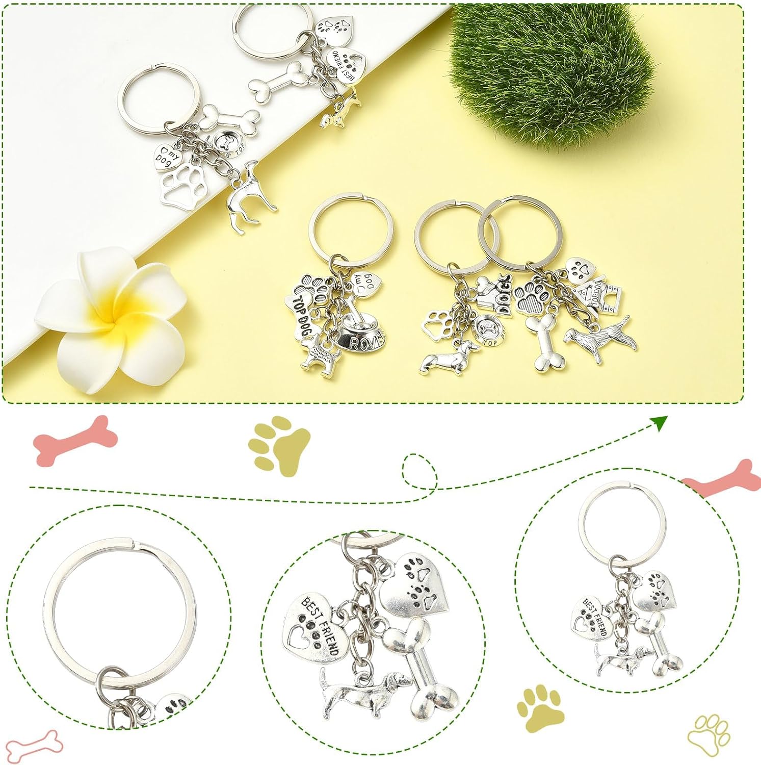 UR URLIFEHALL 5 Piece Antique Silver Dog Keychain Set