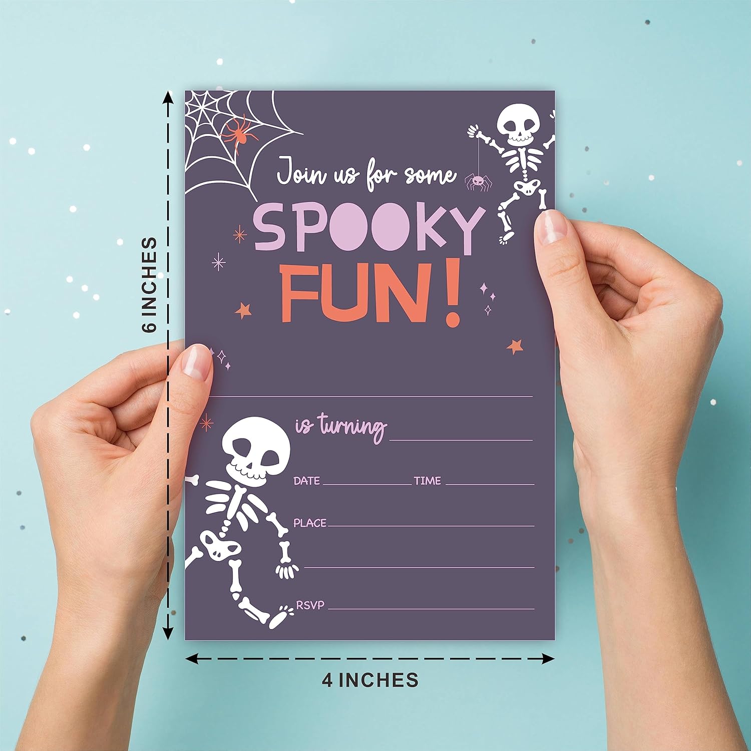 Halloween Birthday Invites with Skull and Cobweb Design