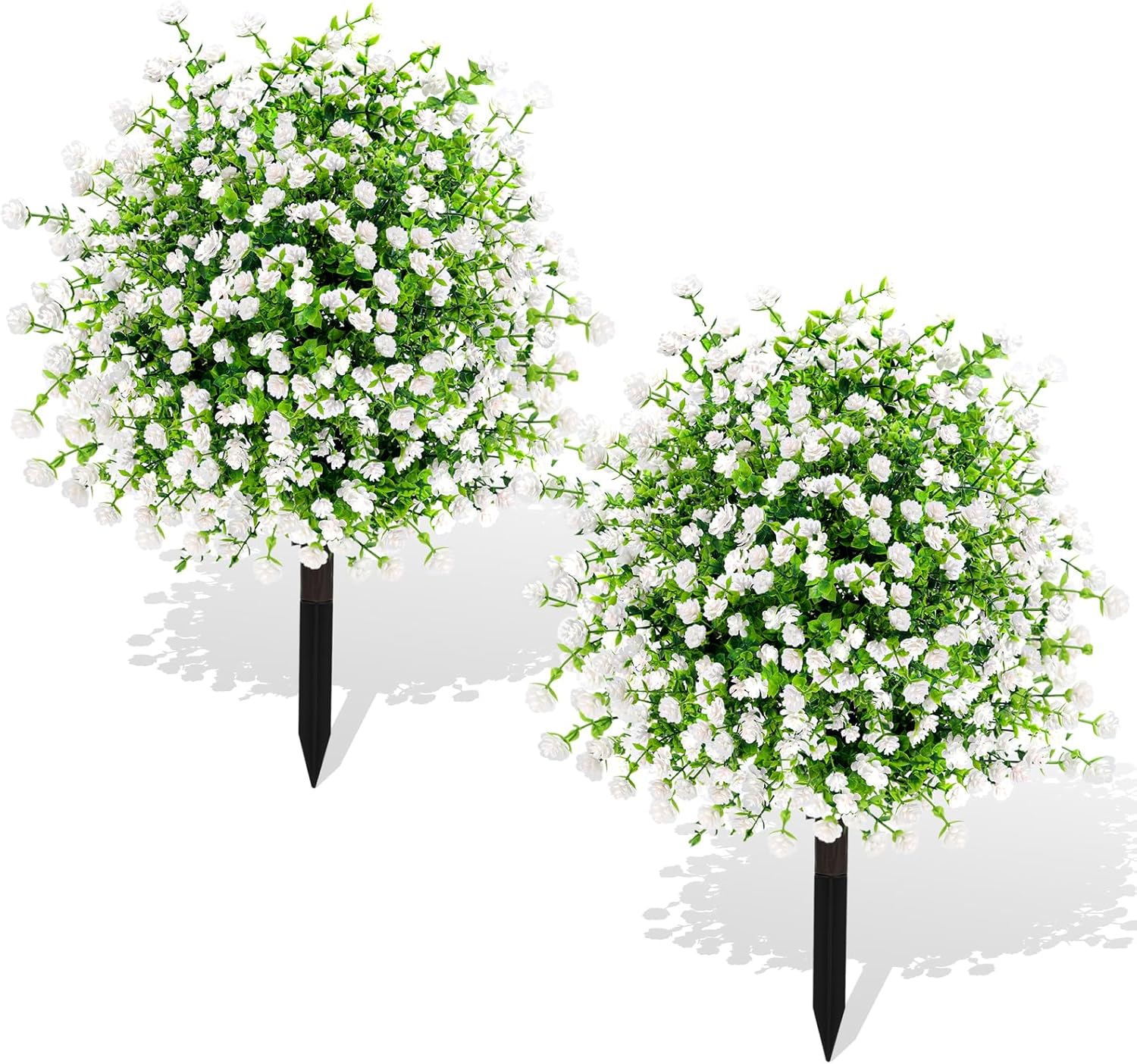 2 Pack Artificial Boxwood Topiary Trees with UV Resistant Ground Spikes