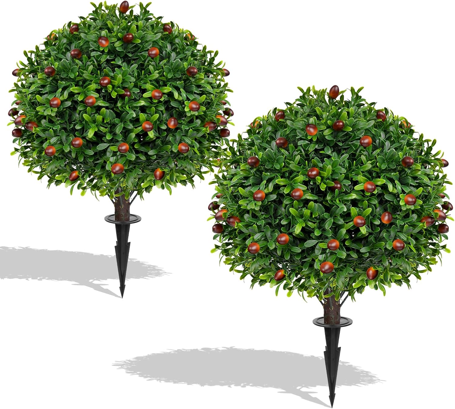 Artificial Olive Boxwood Topiary Ball Trees 2 Set 16 Inch UV Resistant