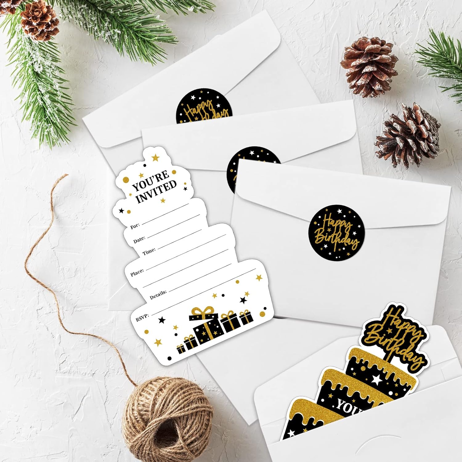 REWIDPARTY Birthday Invitations Set of 15 with Envelopes and Stickers