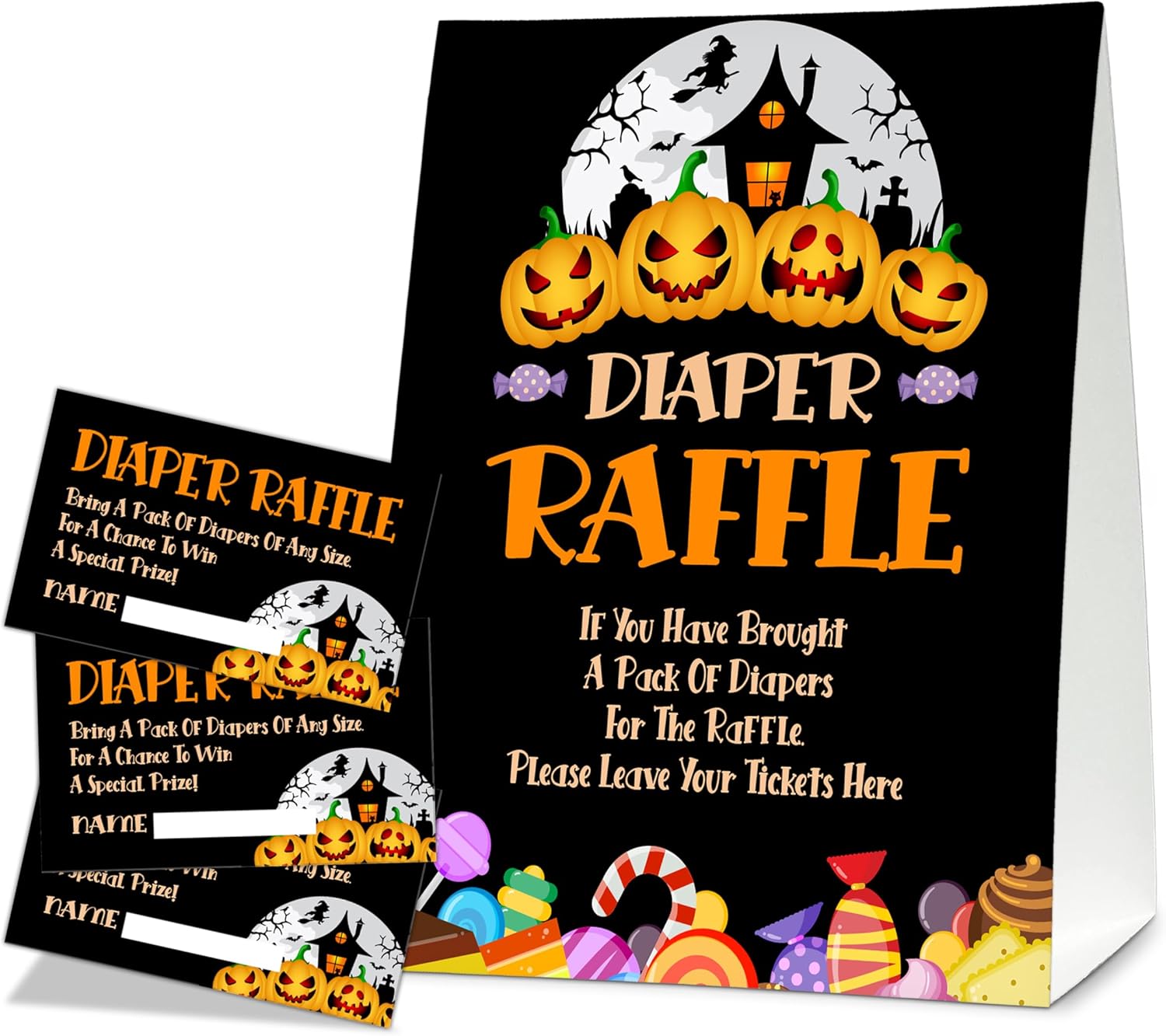 Halloween Diaper Raffle Game Sign With 50 Tickets