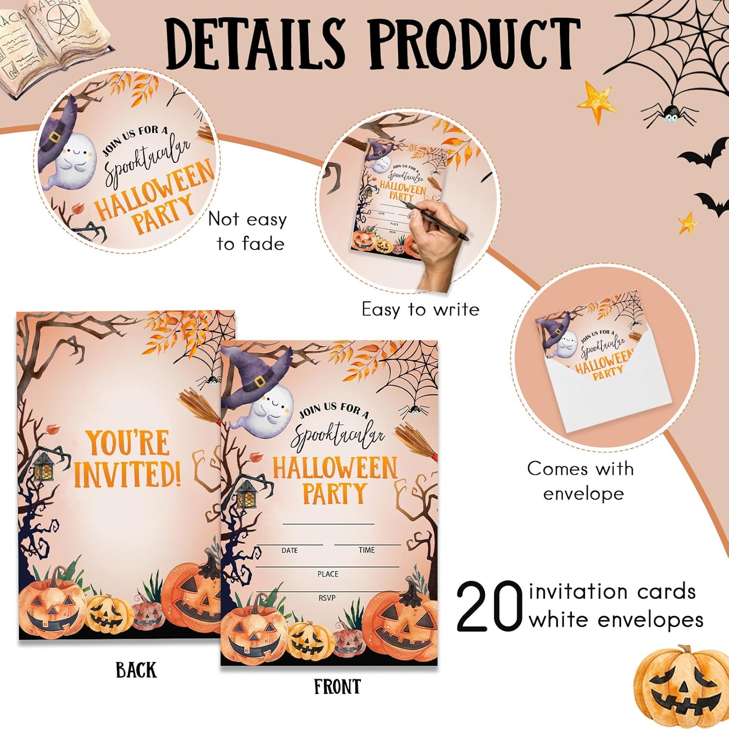 Vintage Halloween Party Invitations Cards with Envelopes