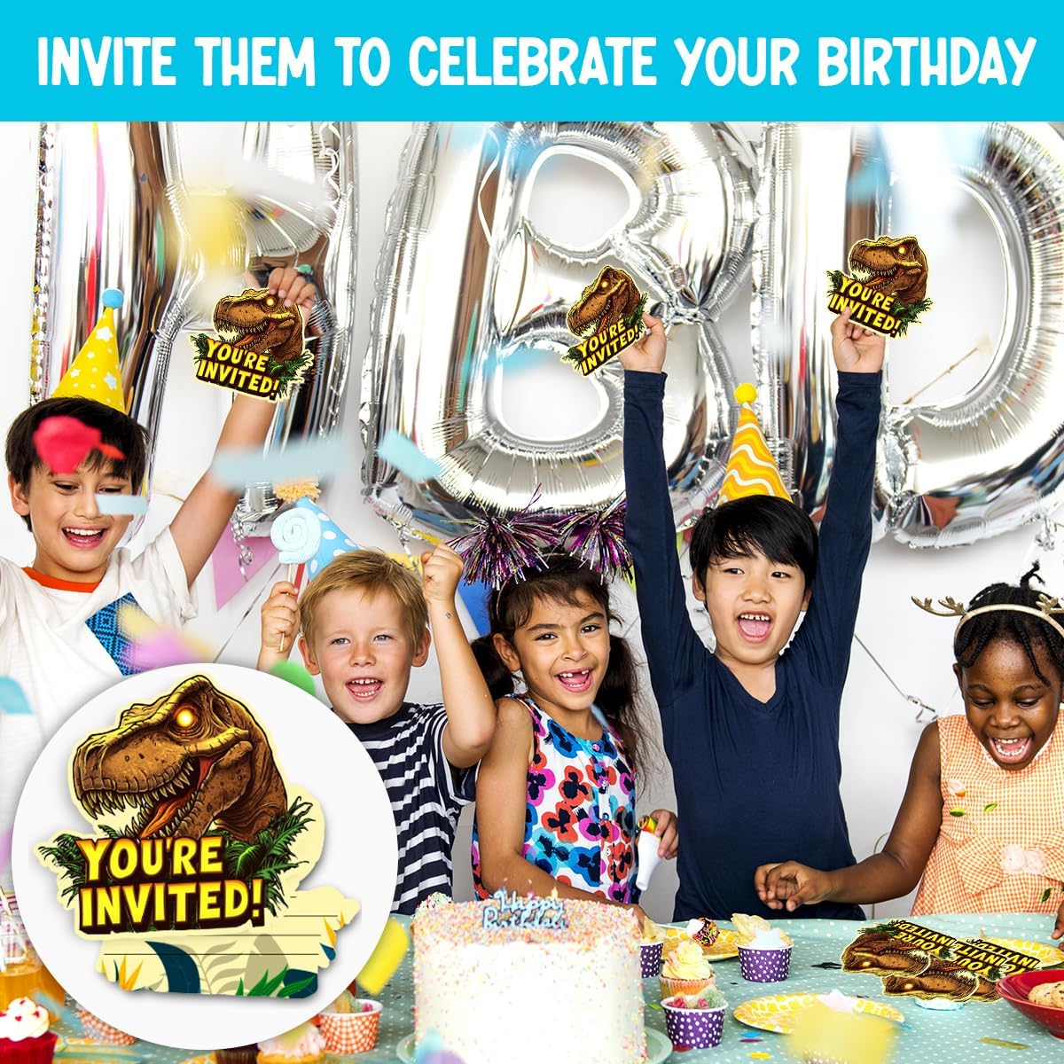 T-Rex Birthday Party Invitations Set for Kids 30 Cards and Envelopes