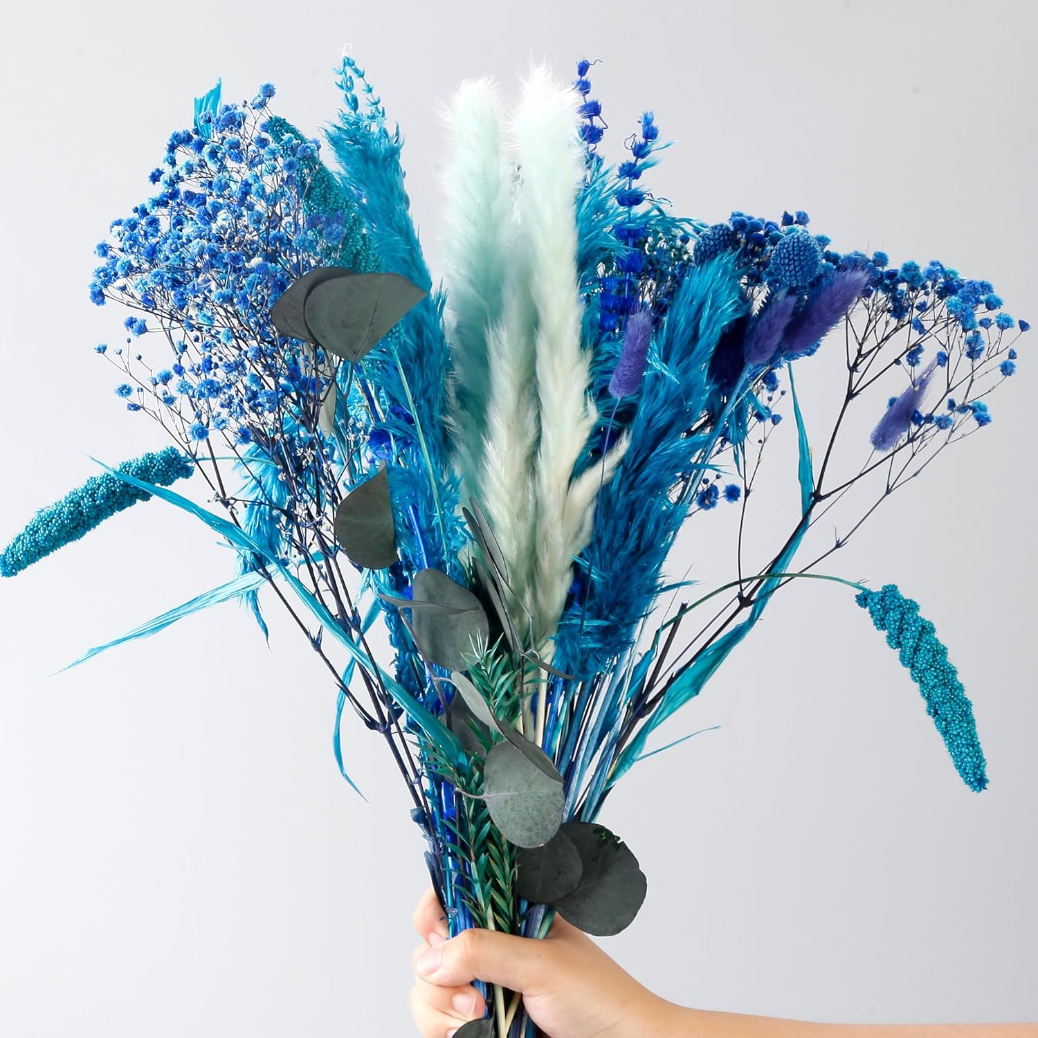 Acfruits Blue Dried Pampas Grass Bouquet 17 Inch Decor