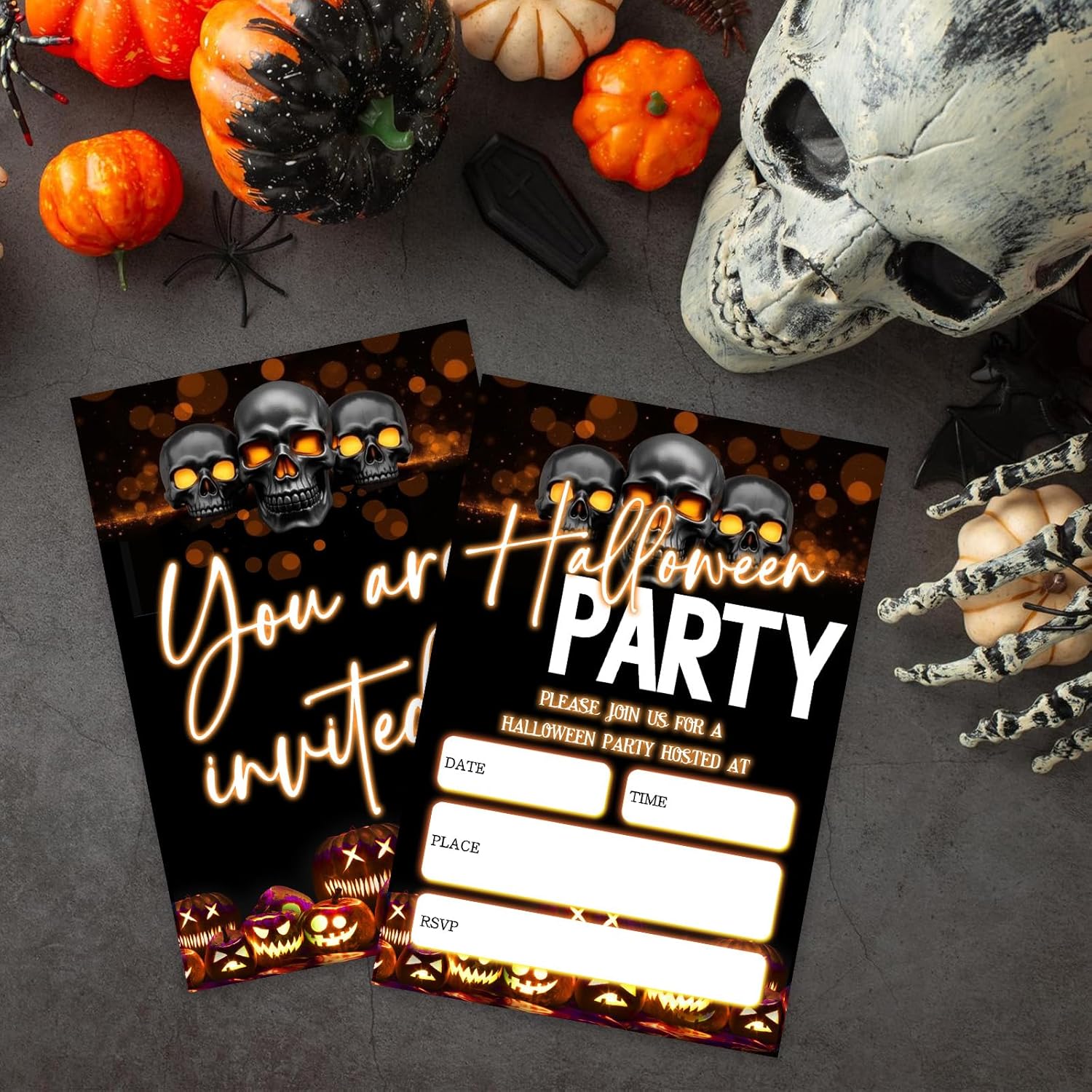 4 x 6 Halloween Party Invitations Skull Design - 25 Cards with Envelopes