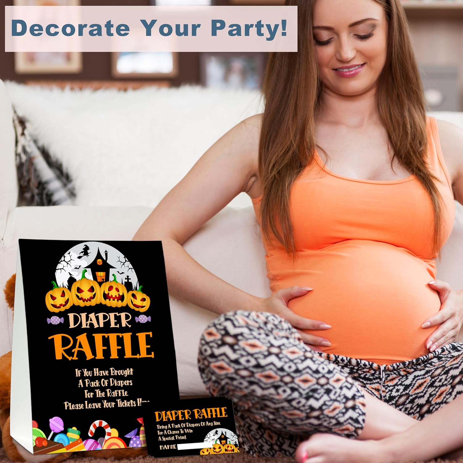 Halloween Diaper Raffle Game Sign With 50 Tickets