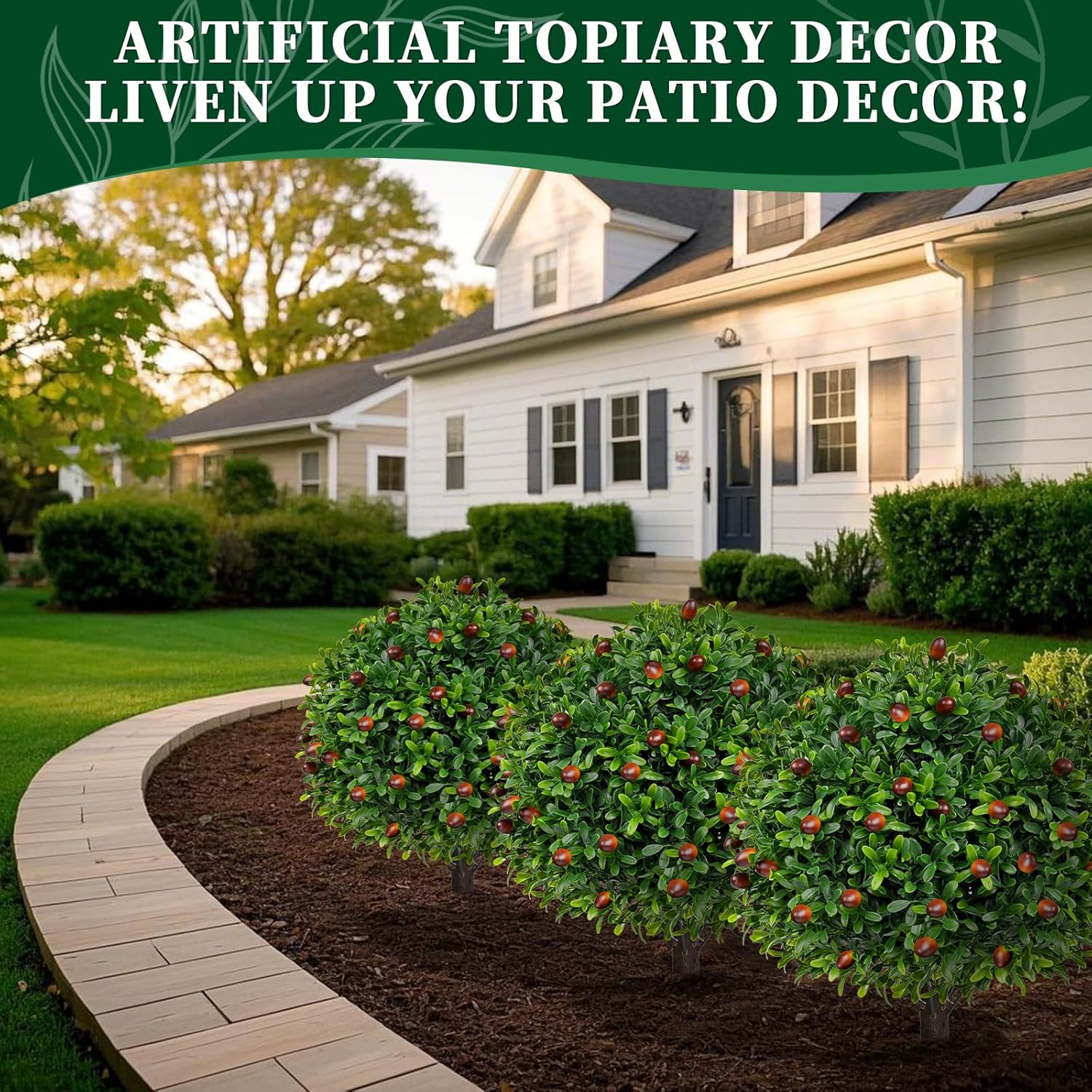 Artificial Olive Boxwood Topiary Ball Trees 2 Set 16 Inch UV Resistant