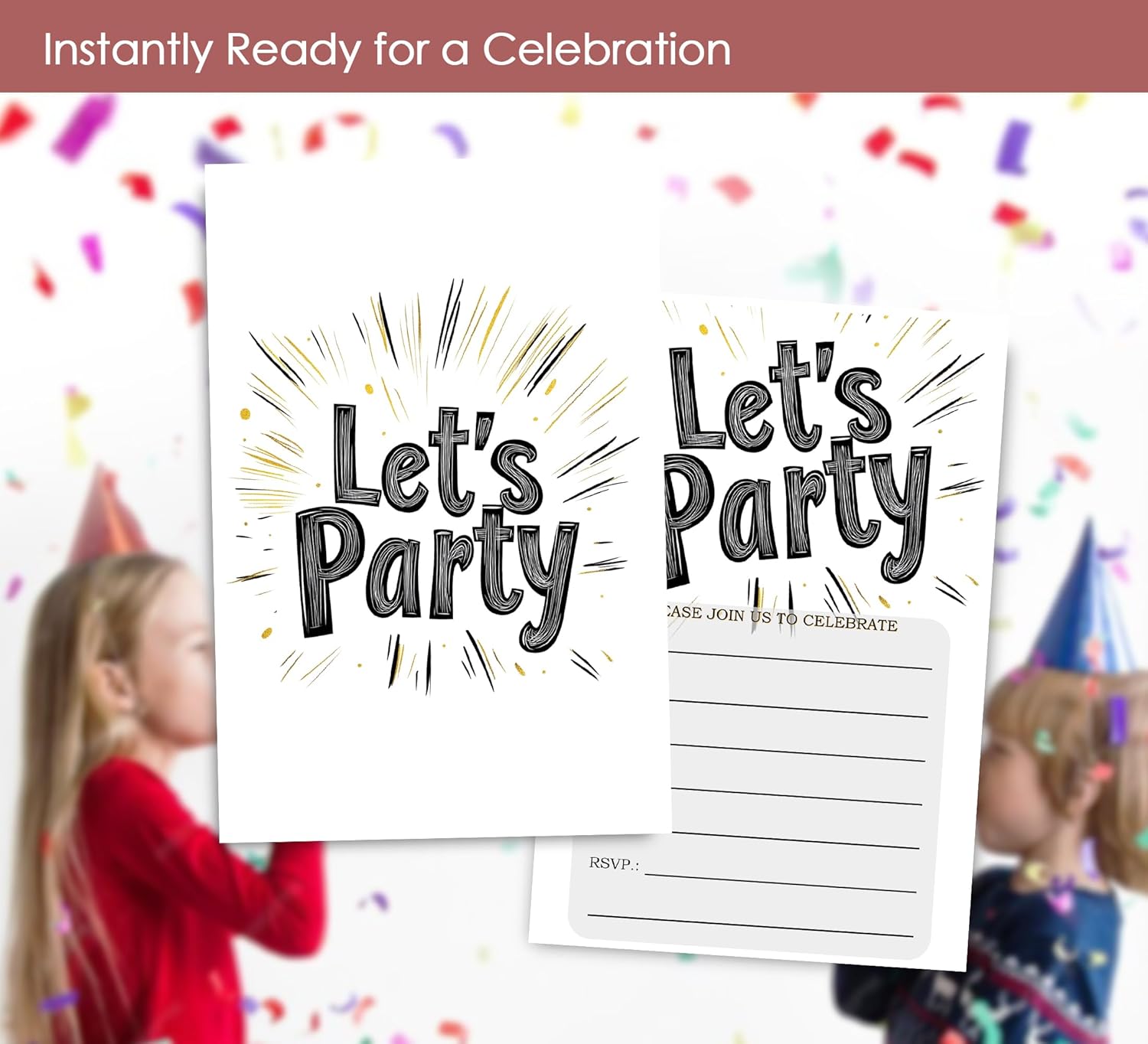Simple Lets Party Birthday Invitations 30 Sets with Envelopes