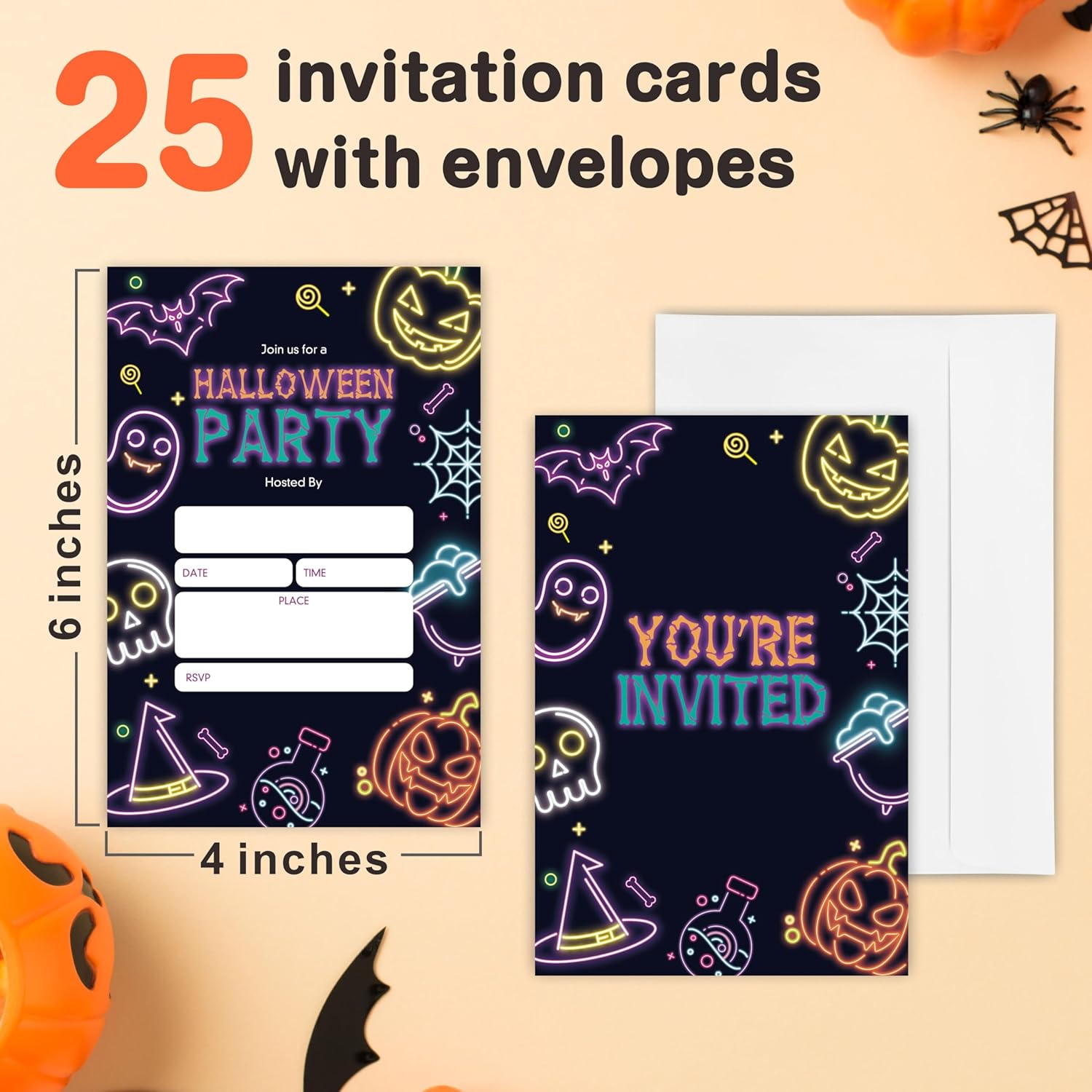 25 Halloween Party Invitation Cards with Envelopes