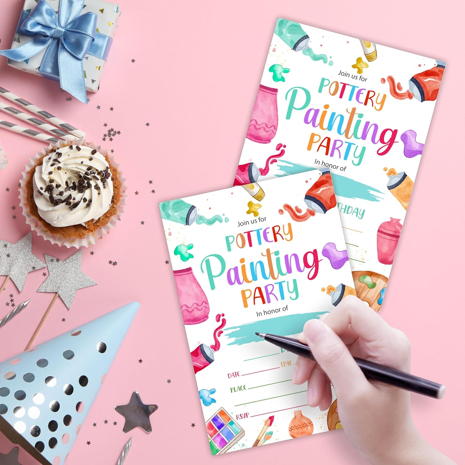 Pottery Painting Birthday Invitations with Envelopes 20 Sets