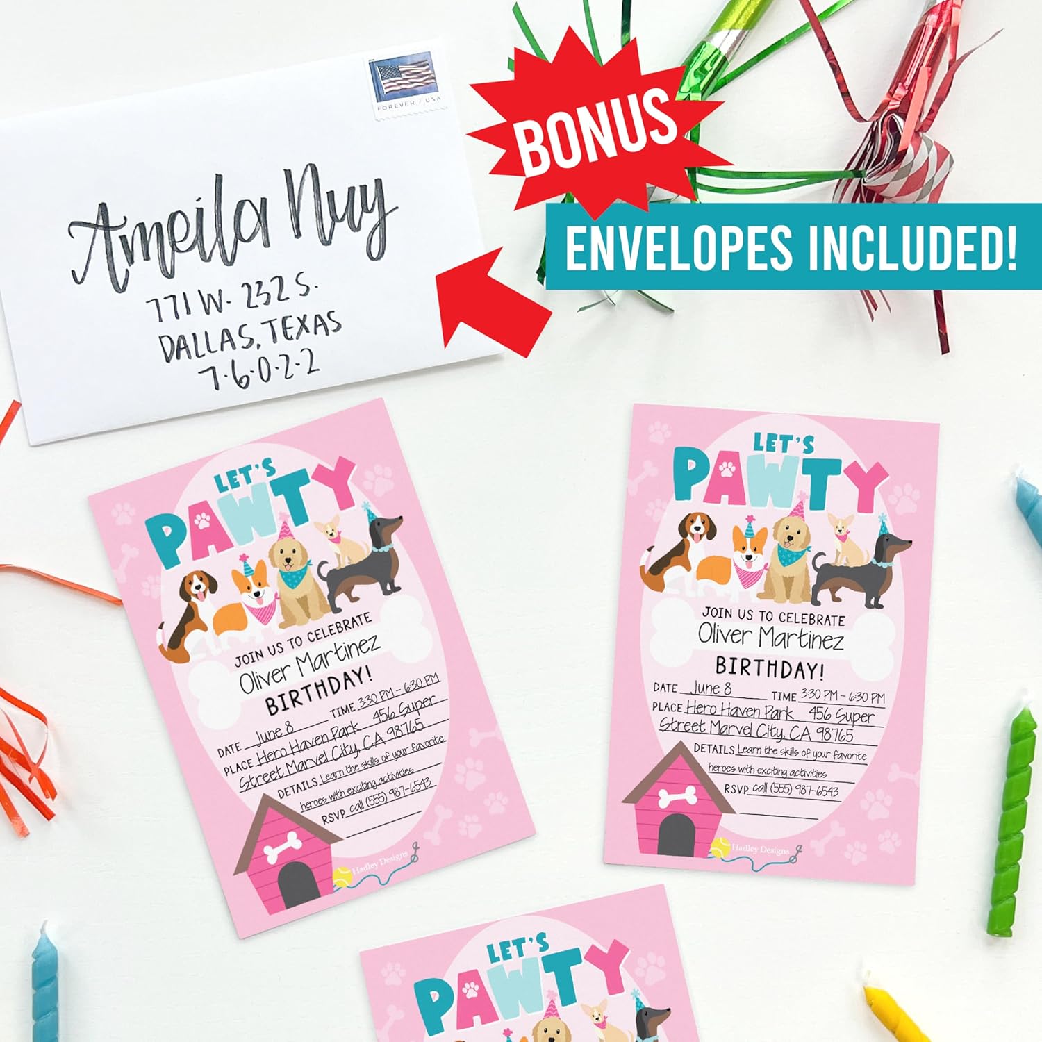 Hadley Designs 15 Dog Themed Birthday Invitations for Girls