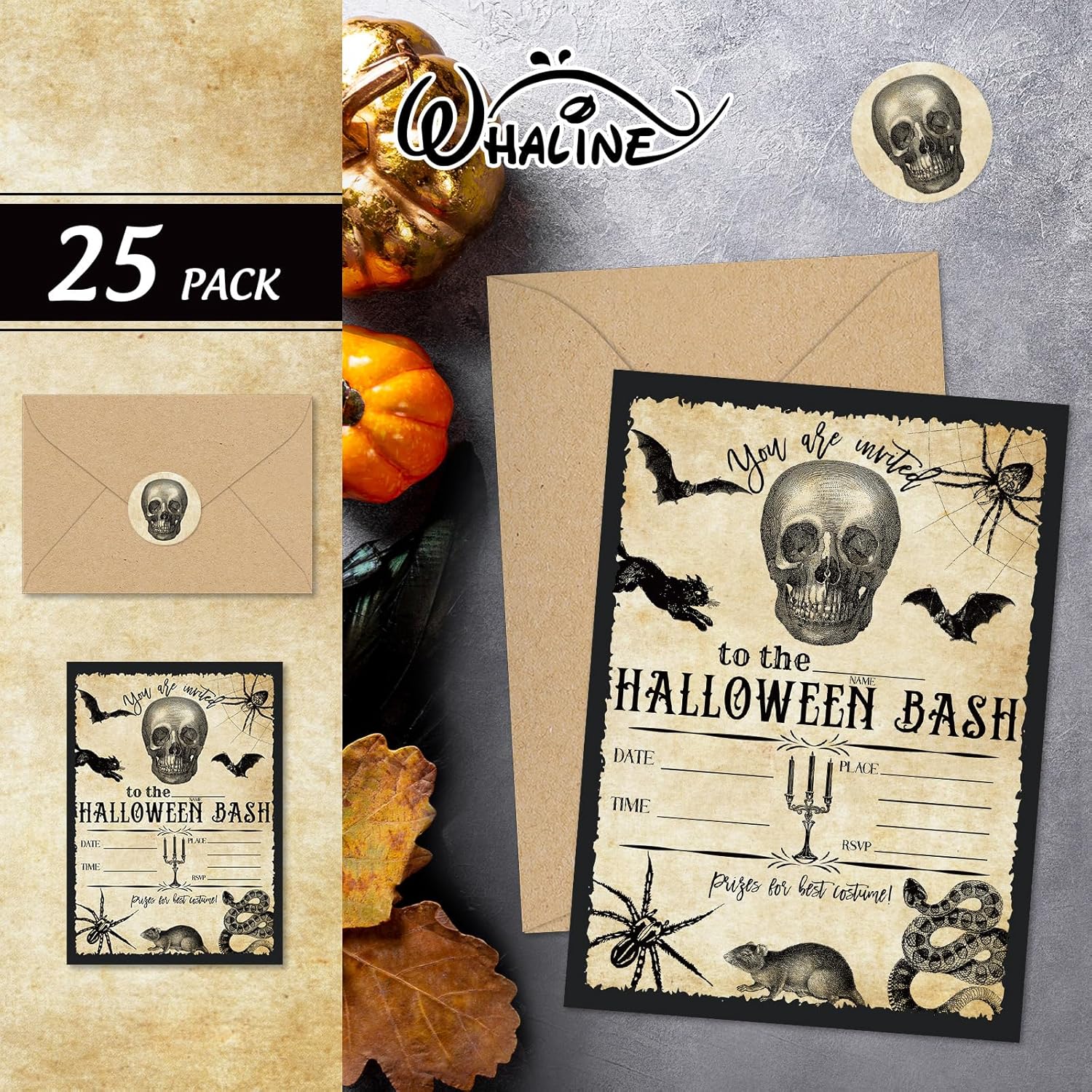 Whaline Halloween Invitation Cards with Envelopes Set of 25