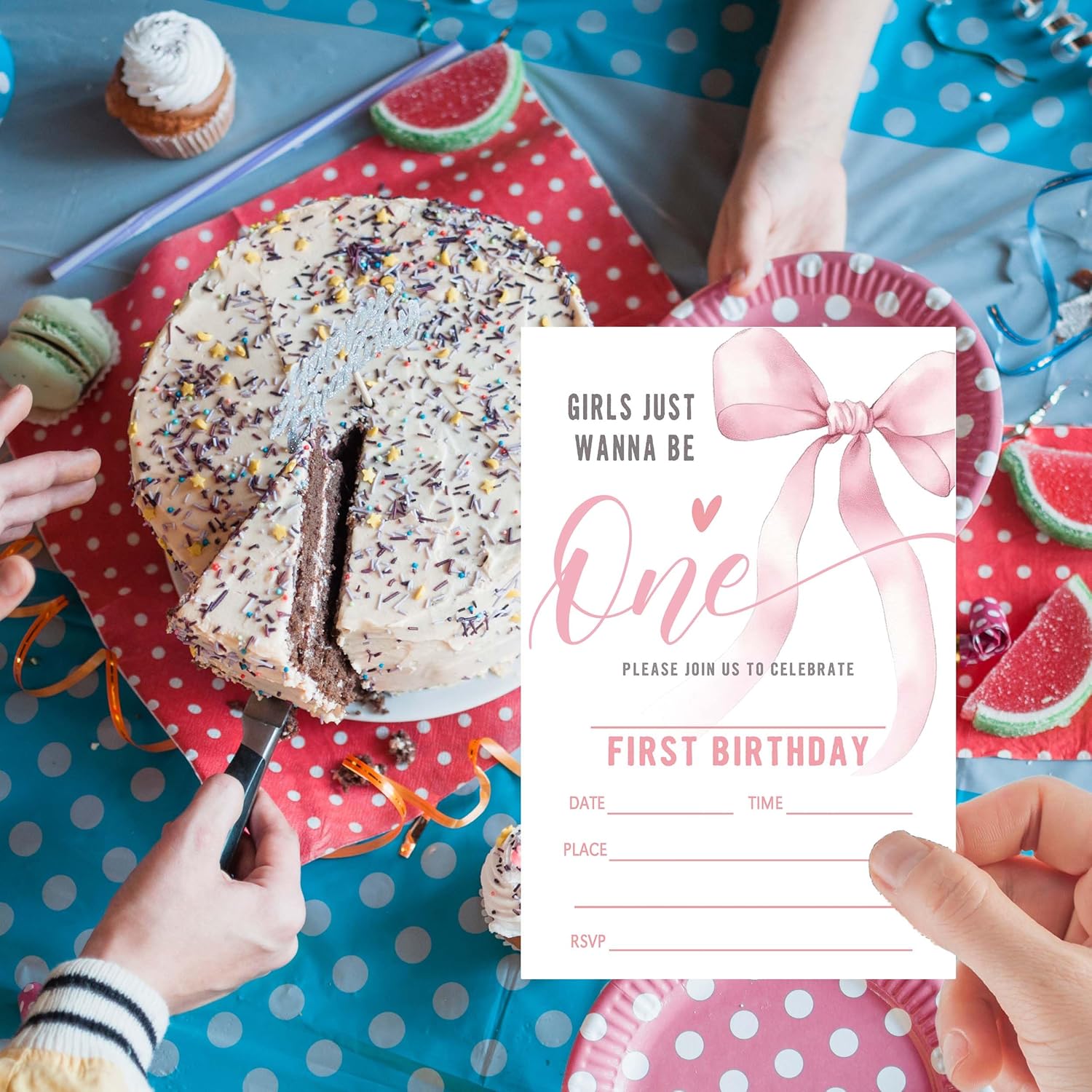 Pink Bow Birthday Invitation Cards with Envelopes