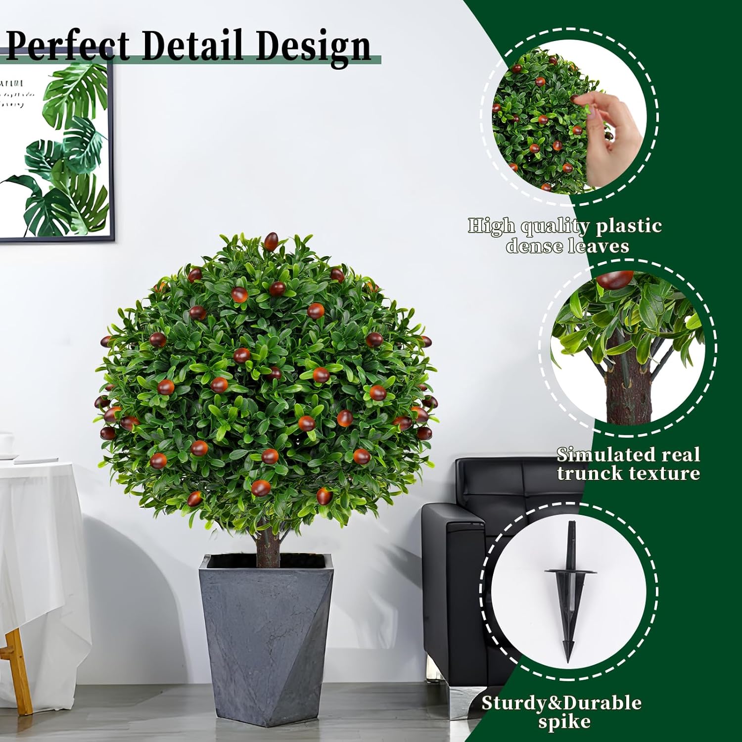 Artificial Olive Boxwood Topiary Ball Trees 2 Set 16 Inch UV Resistant