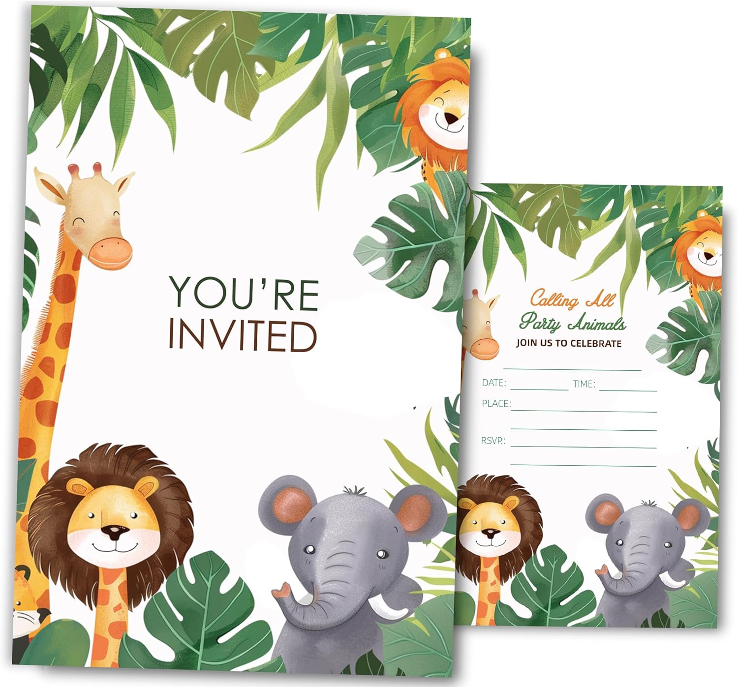 Cute Jungle Animals Birthday Invitations for Boys 4x6 30 Sets