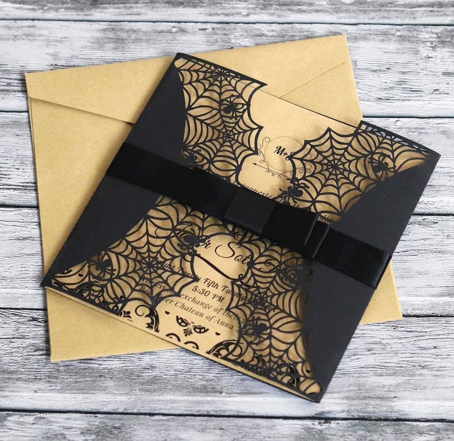 10Pcs Halloween Spiderweb Invitation Cards Black