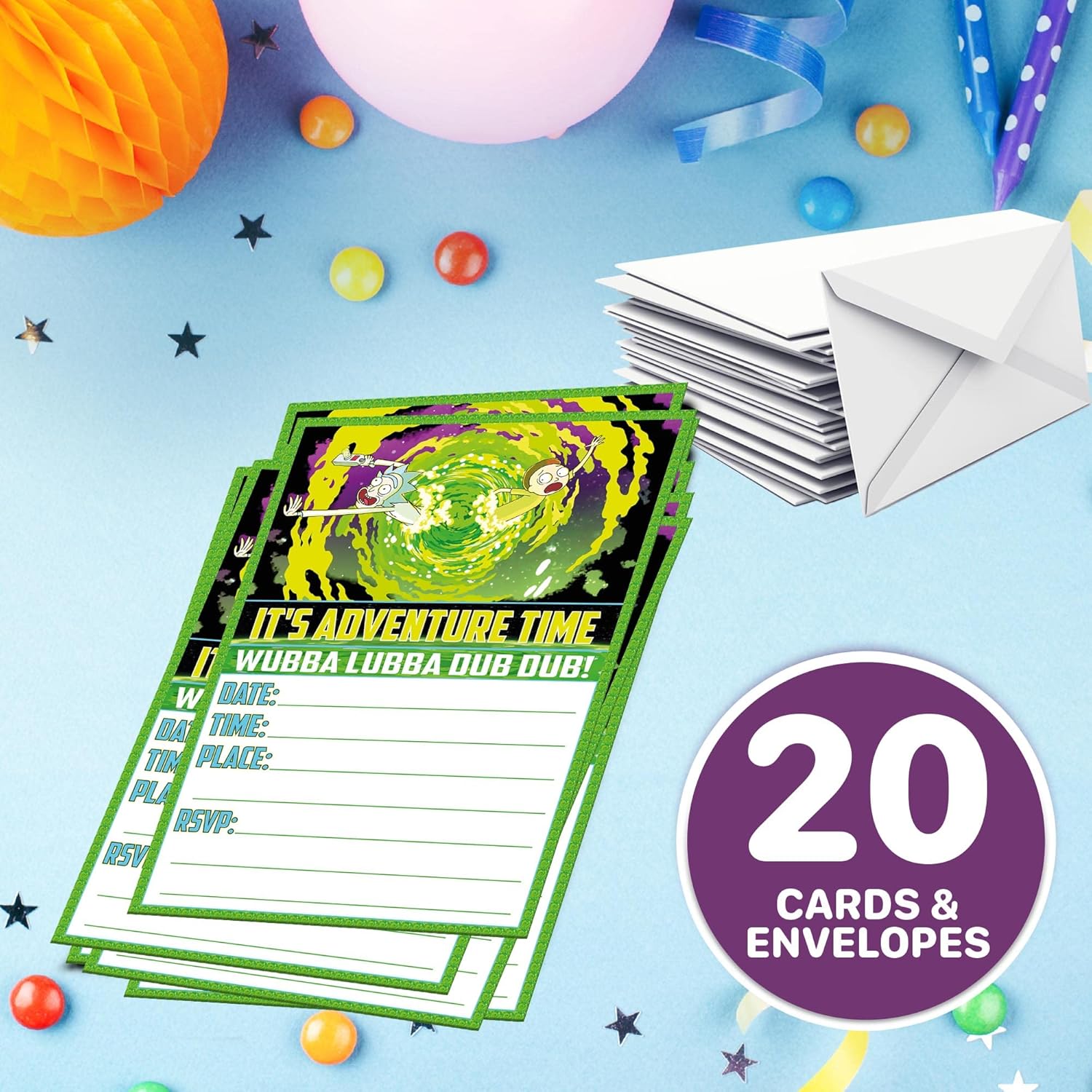 Set of 20 Anime Science Birthday Invites with Envelopes