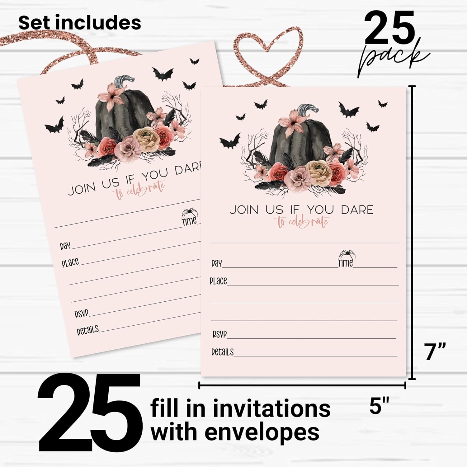 Gothic Pumpkin Halloween Invitations with Envelopes 25 Pack
