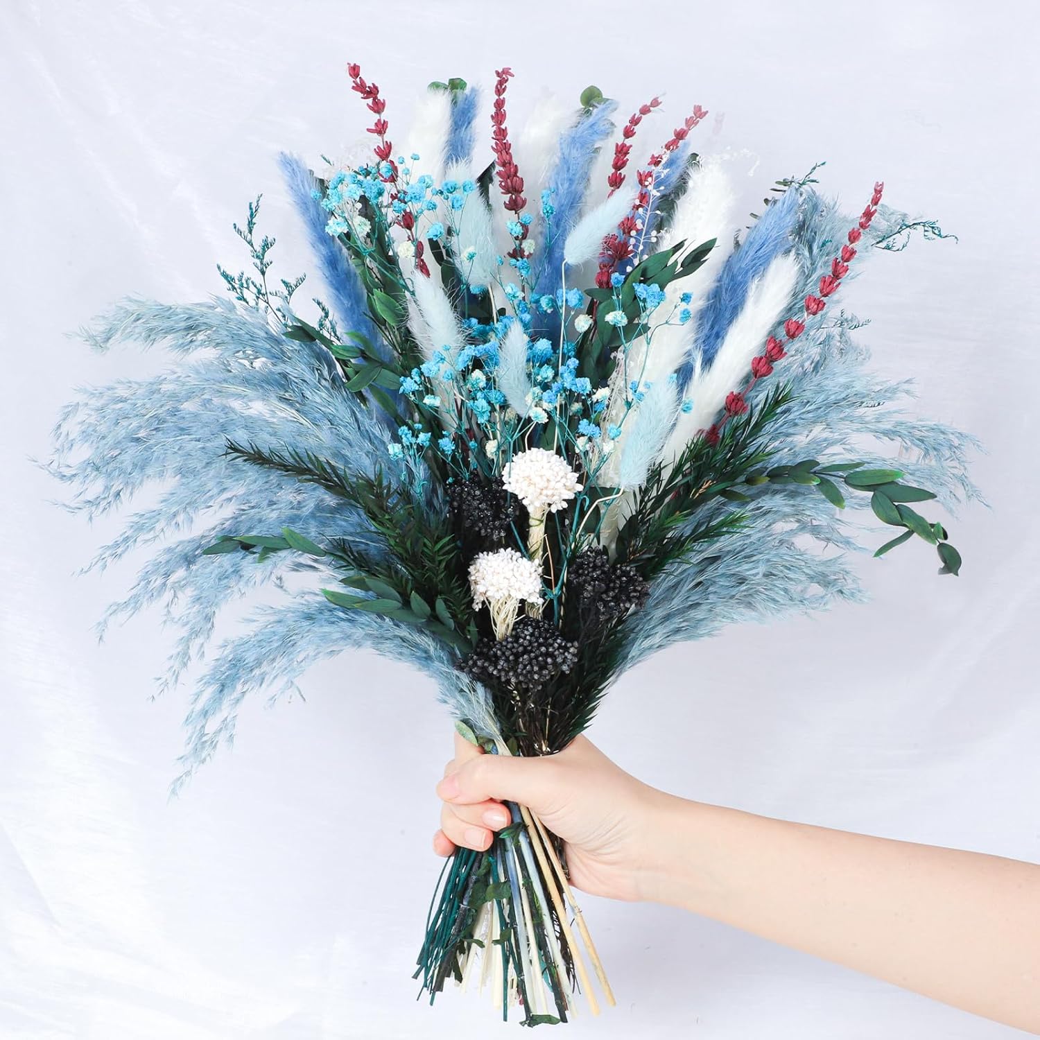Blue Dried Flower Bouquet Boho Decor 17 Inch