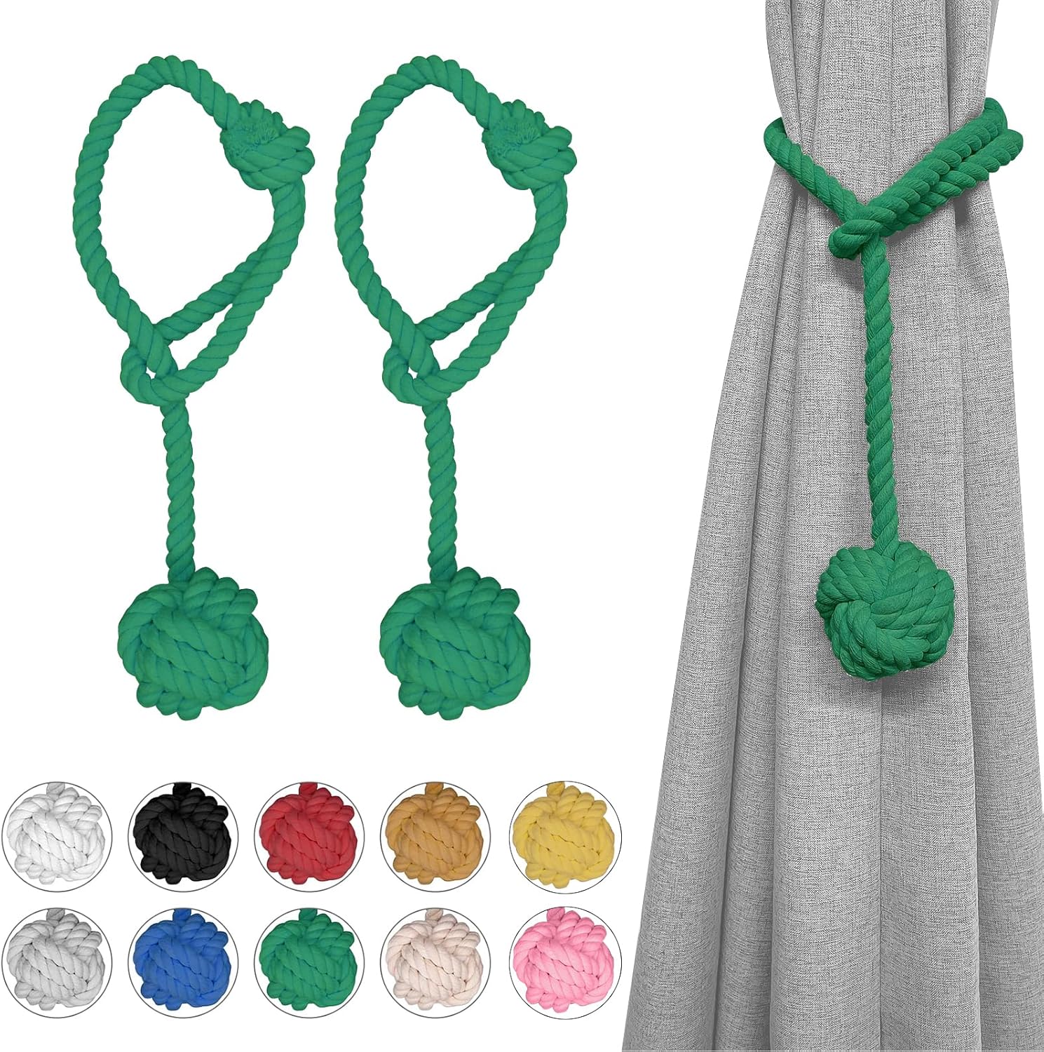 Ushomin Curtain Tiebacks 2 Pack Green Heavy Duty Holdbacks