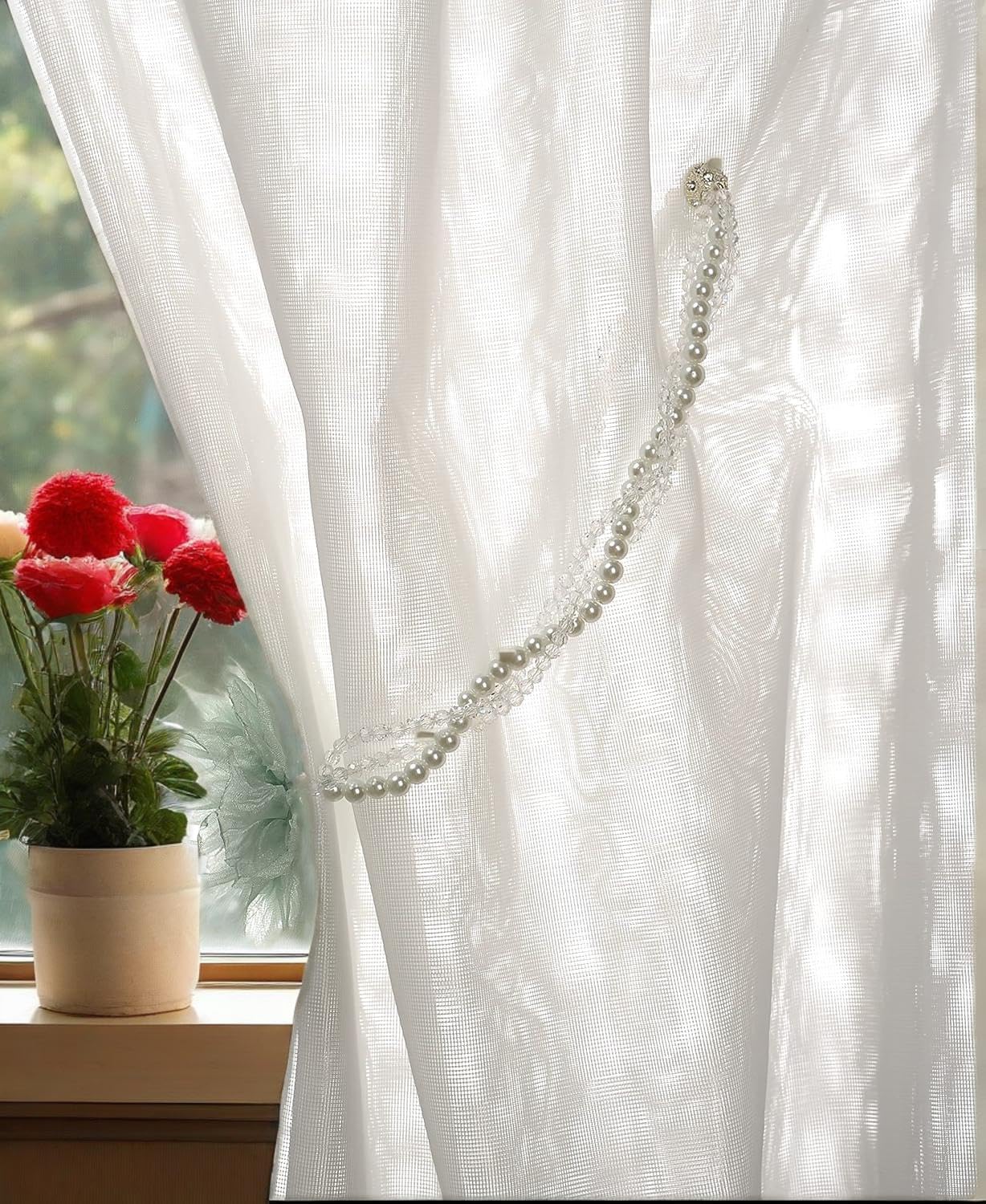 Elegant Pearl Beaded Magnetic Curtain Tiebacks 1 Pair