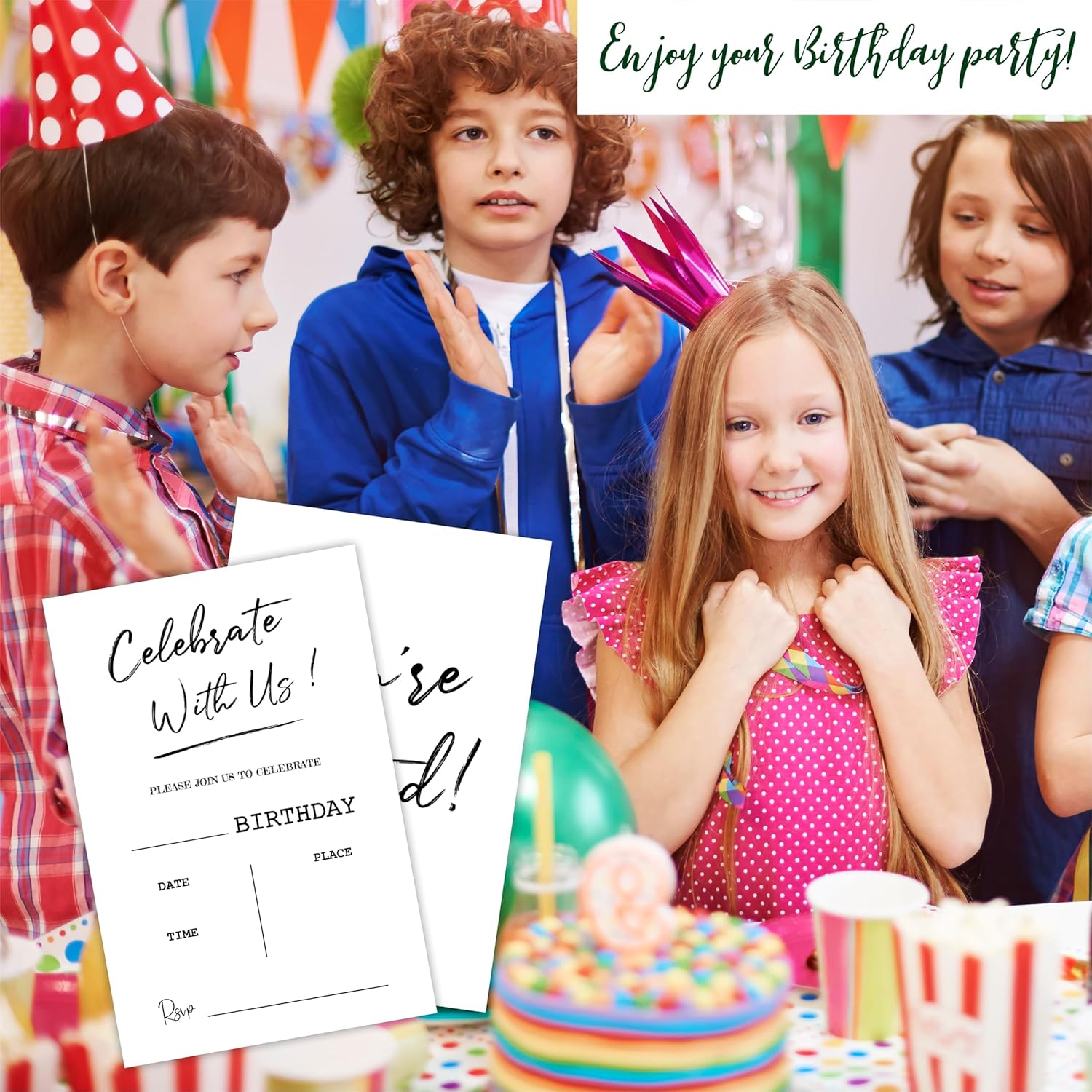 Tabyon Birthday Invitations Double Sided 20 Pcs Pearl White