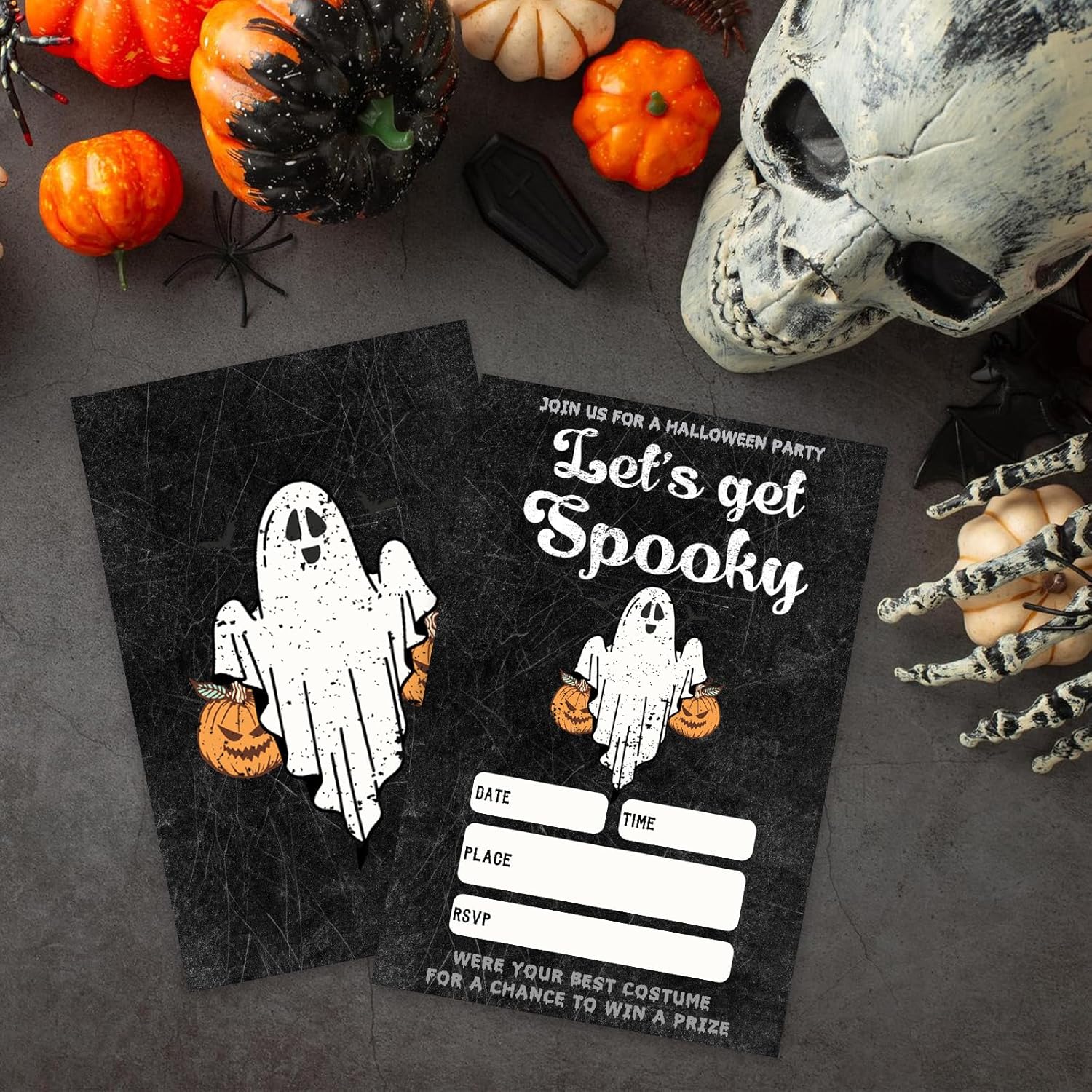 4 x 6 Gothic Black Halloween Party Invitations - Ghost Design