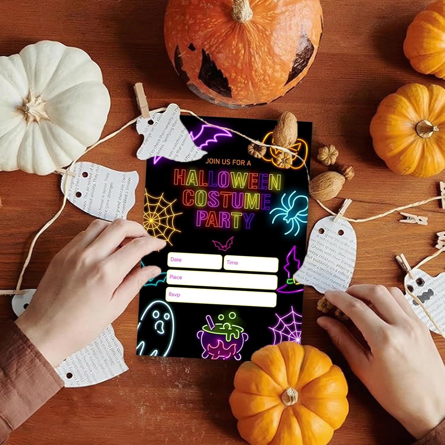 Dumyum Neon Halloween Costume Party Invitations 20 Spooky Cards with Envelopes