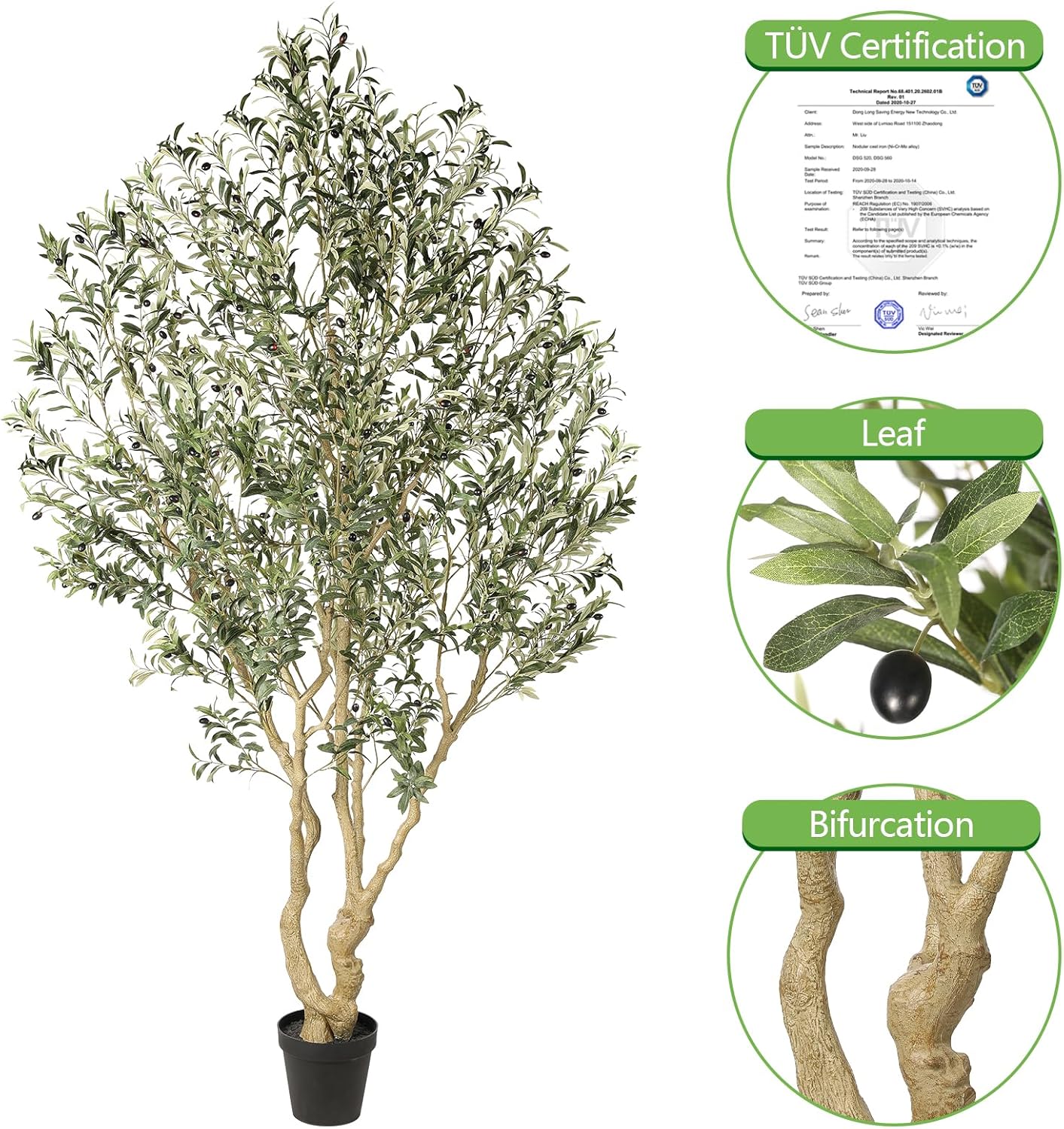 Realead 8ft Artificial Olive Tree with Realistic Leaves and Olives