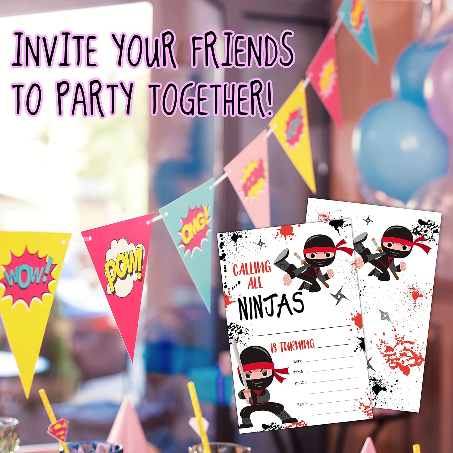 Ninja Warrior Birthday Invites With Envelopes Set of 20