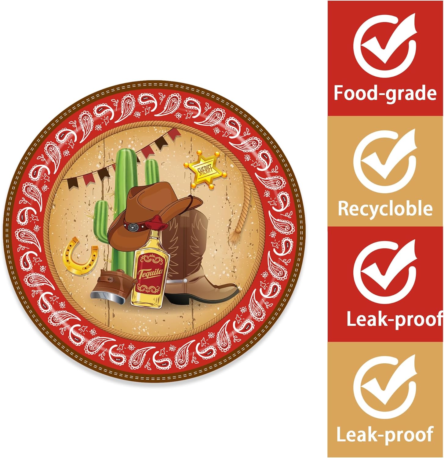 24Pcs 9 Inch Cowboy Western Paper Plates Set