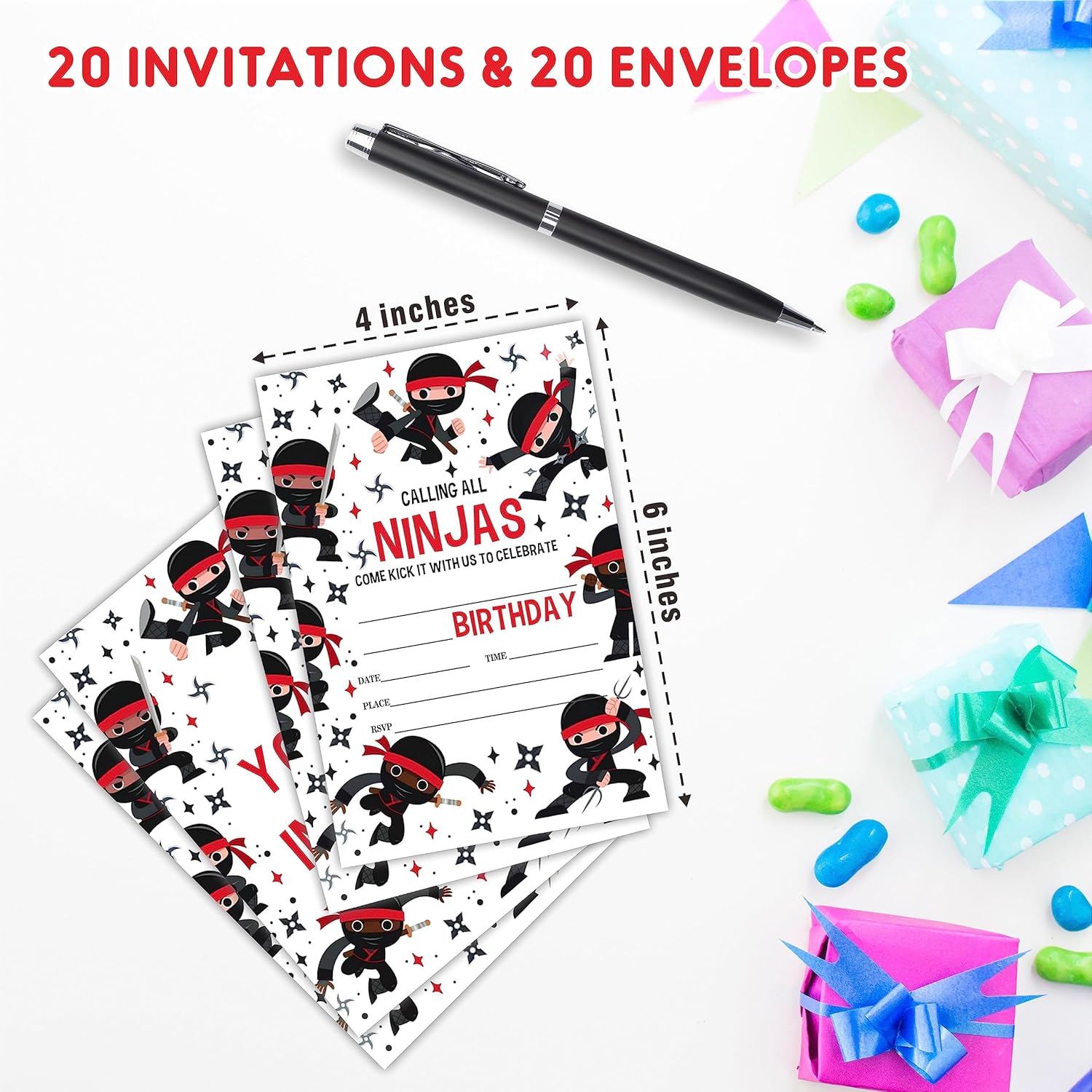 AWSICE Ninja Karate Birthday Invites 20 Cards
