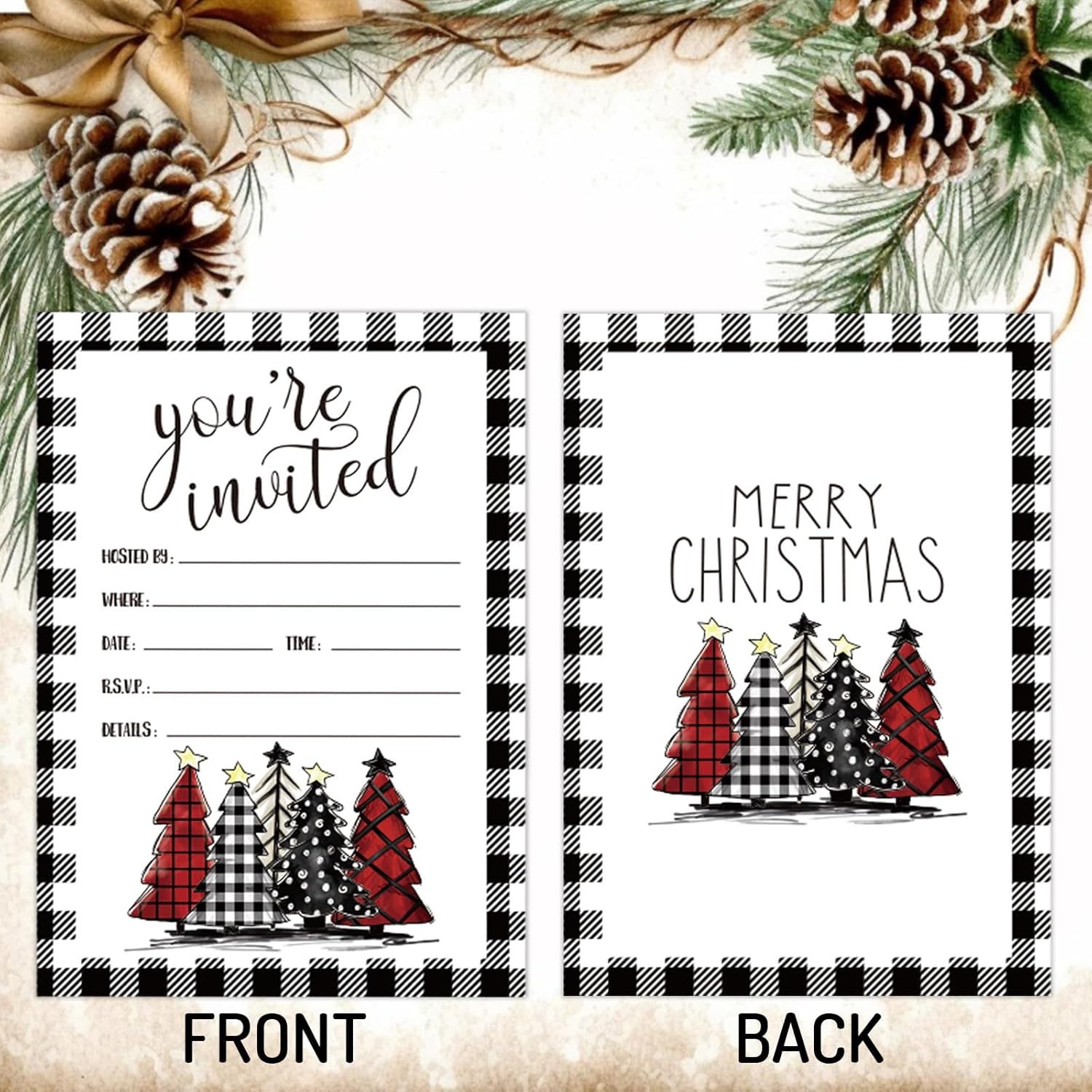 Whaline 25Pcs Christmas Party Invitations with Envelopes