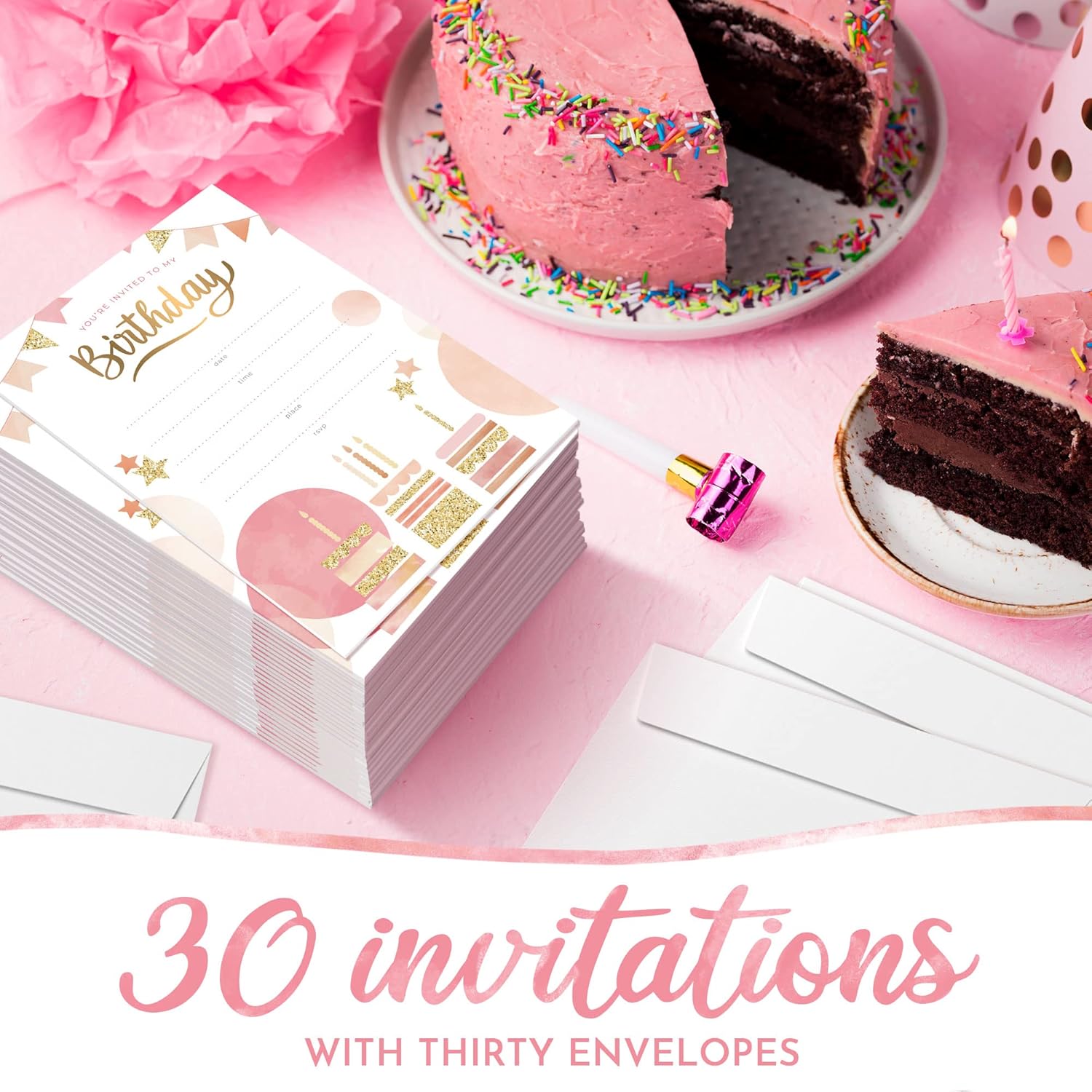 30 Pack Birthday Invitations with Envelopes